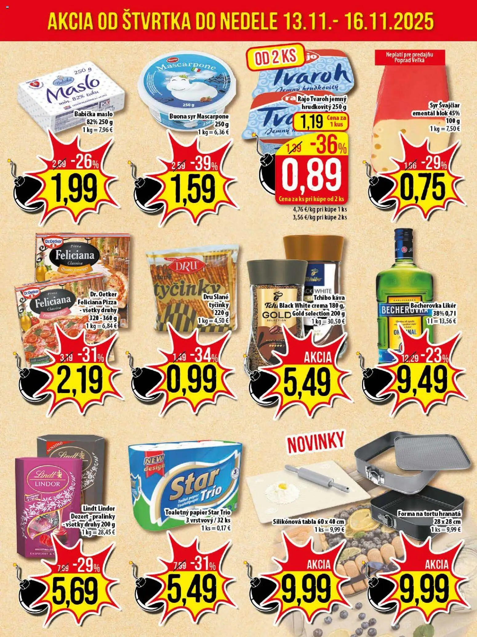 Nové Klas akcie – leták je platný od 10.11.2025 | Strana: 24 | Produkty: Pizza, Lindor, Lindt, Toaletný papier