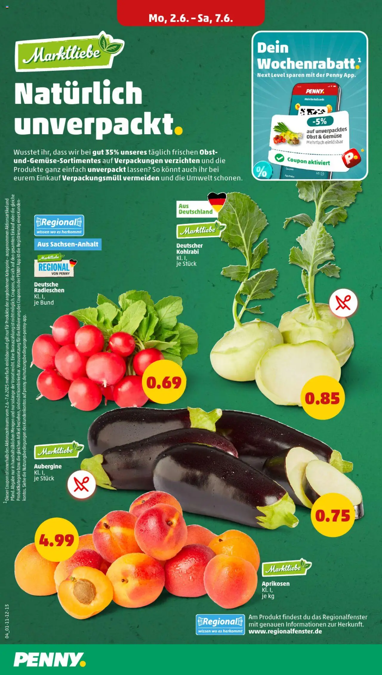 Penny Prospekt 	 - gültig ab dem 02.06.2025 | Seite: 4 | Produkte: Kohlrabi, Gemüse, Obst, Aubergine