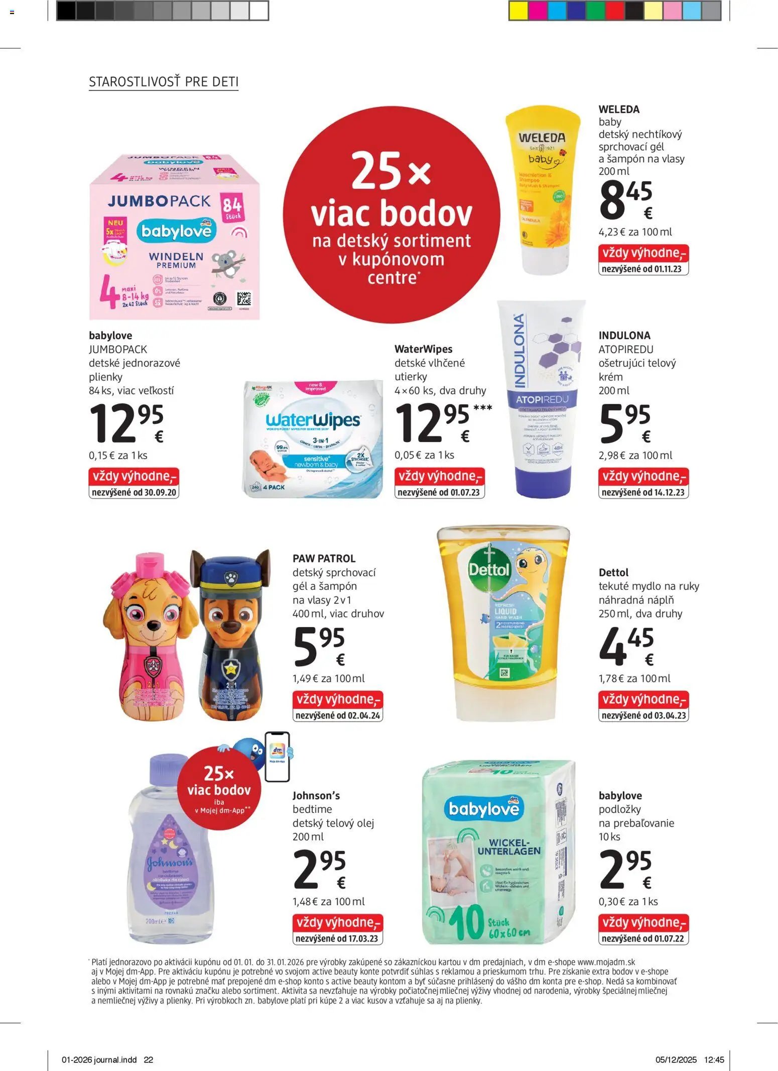 Nové dm drogerie akcie – leták je platný od 01.01.2026 | Strana: 22 | Produkty: Telový krém, Krém, Dettol, Indulona