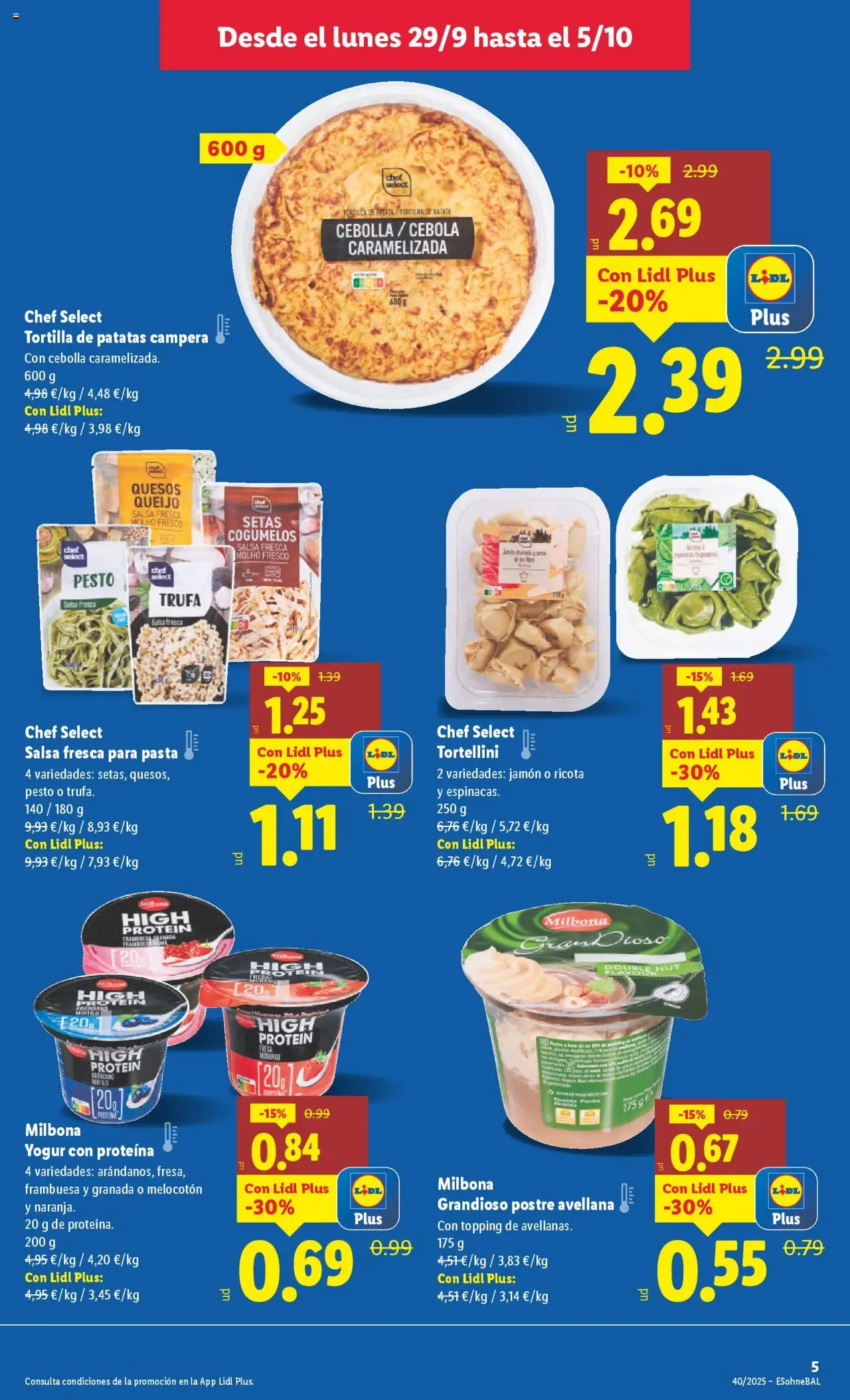 Lidl catálogo VAL │ válido desde el 29.09.2025 | Página: 5 | Productos: Yogur, Jamón, Pasta, Παγωμένο τσάι