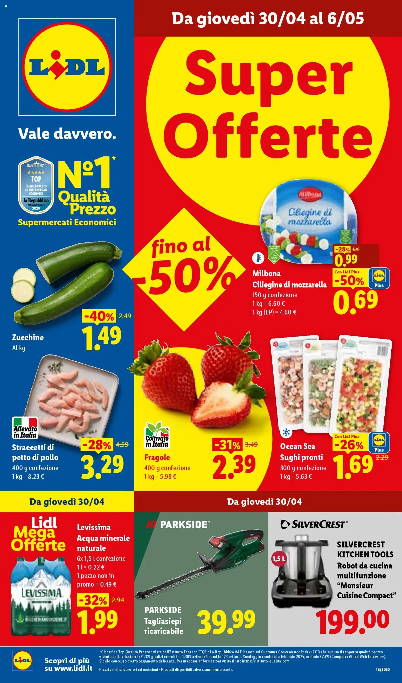 Volantino Lidl del 30.04.2026 | Pagina: 1 | Prodotti: Pollo, Top, Zucchine, Robot
