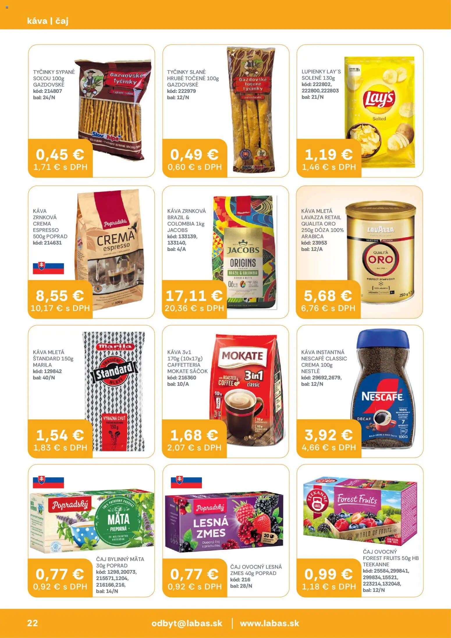 Nové Labaš akcie – leták je platný od 27.03.2026 | Strana: 22 | Produkty: Čaj, Teekanne, Nescafé Classic, Zrnková káva