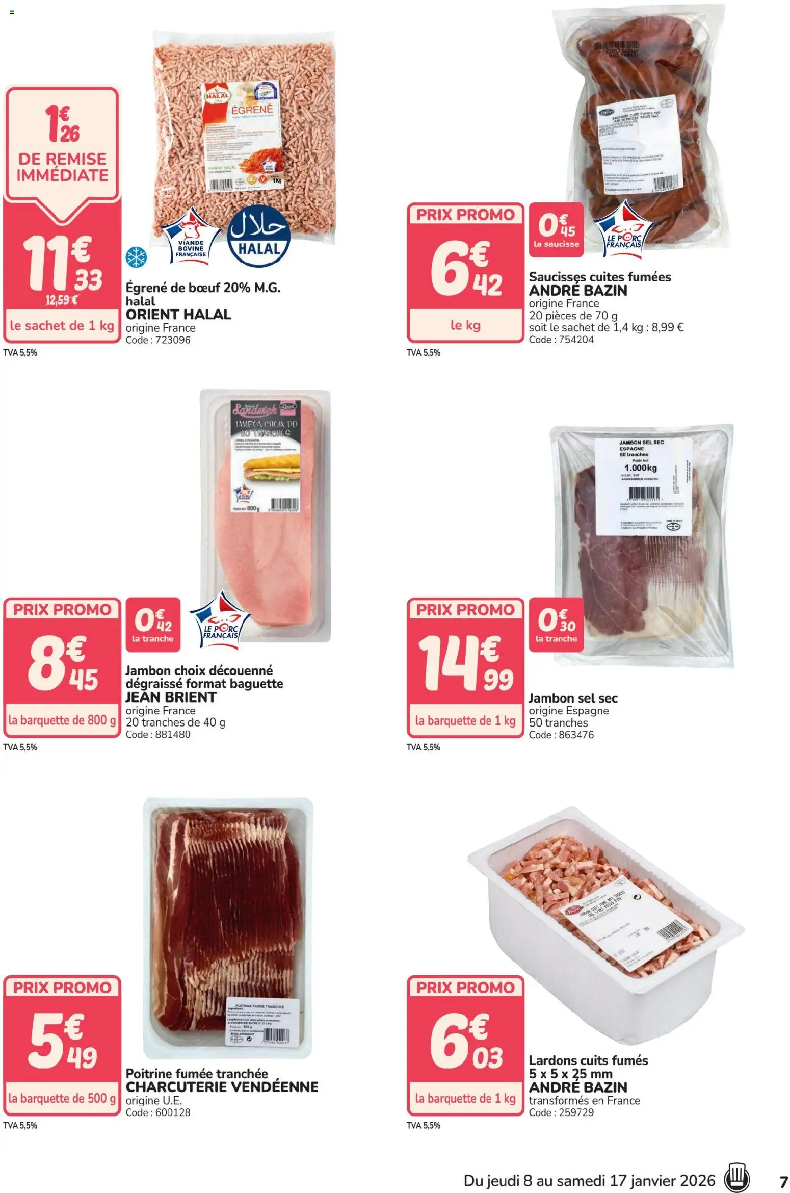 {H1} | Page: 7 | Produits: Lardons, Jambon, Saucisse, Viande