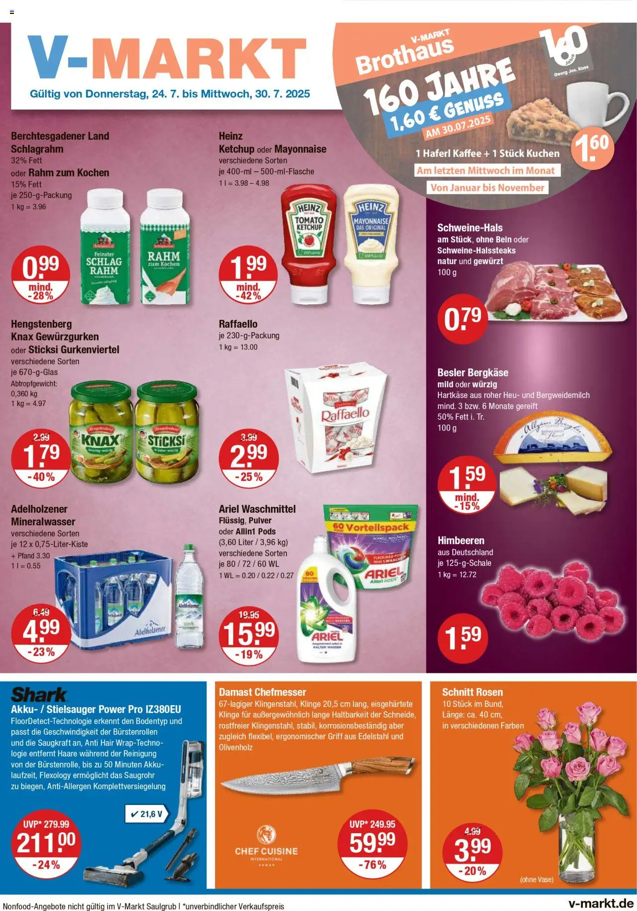 V-Markt - Oberpfalz - gültig ab dem 24.07.2025 | Seite: 1 | Produkte: Himbeeren, Raffaello, Mineralwasser, Ketchup
