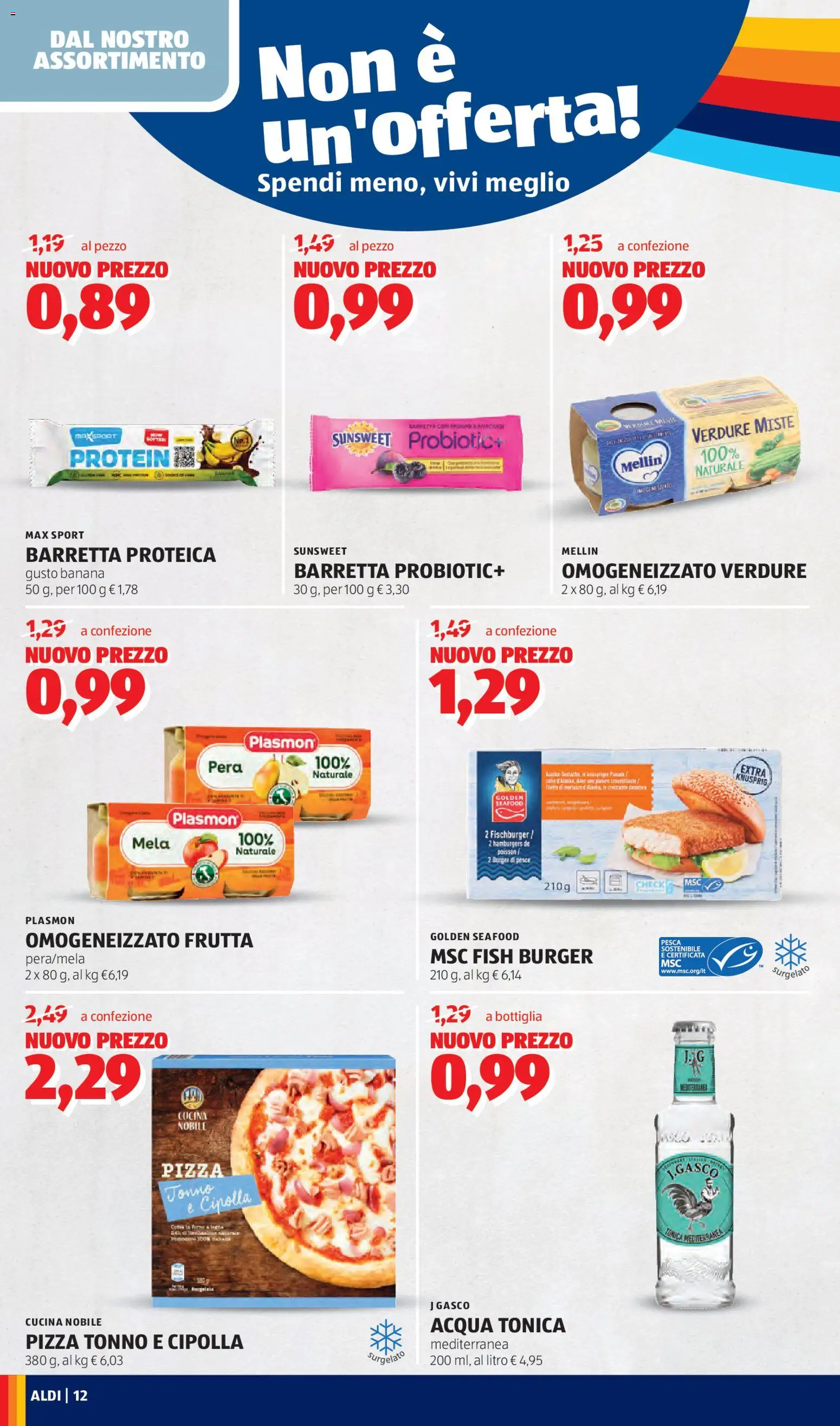 Volantino Aldi del 02.02.2026 | Pagina: 12 | Prodotti: Acqua tonica, Pesca, Tonno, Bottiglia