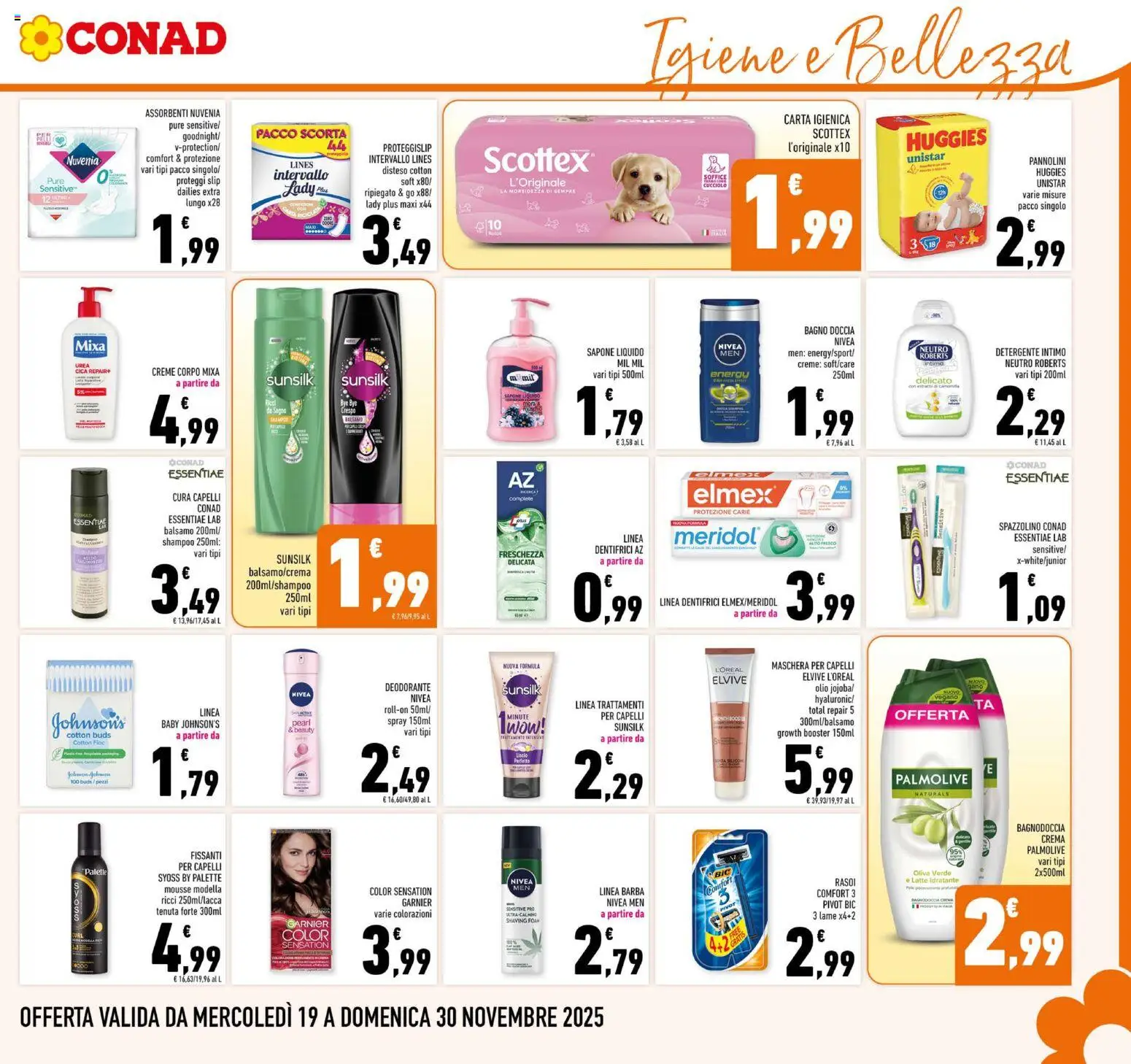 Volantino Conad del 19.11.2025 | Pagina: 19 | Prodotti: Shampoo, Proteggi slip, Detergente, Intimo