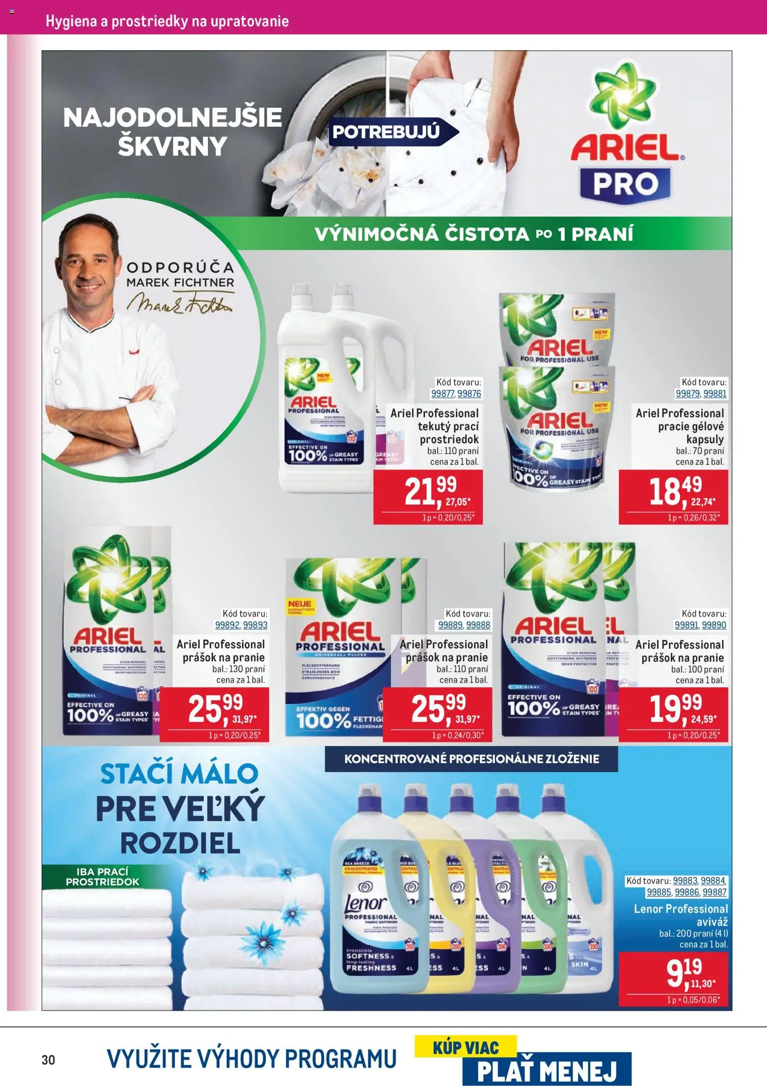 Nové Metro akcie – leták je platný od 05.11.2025 | Strana: 30 | Produkty: Prášok na pranie, Aviváž, Ariel, Lenor