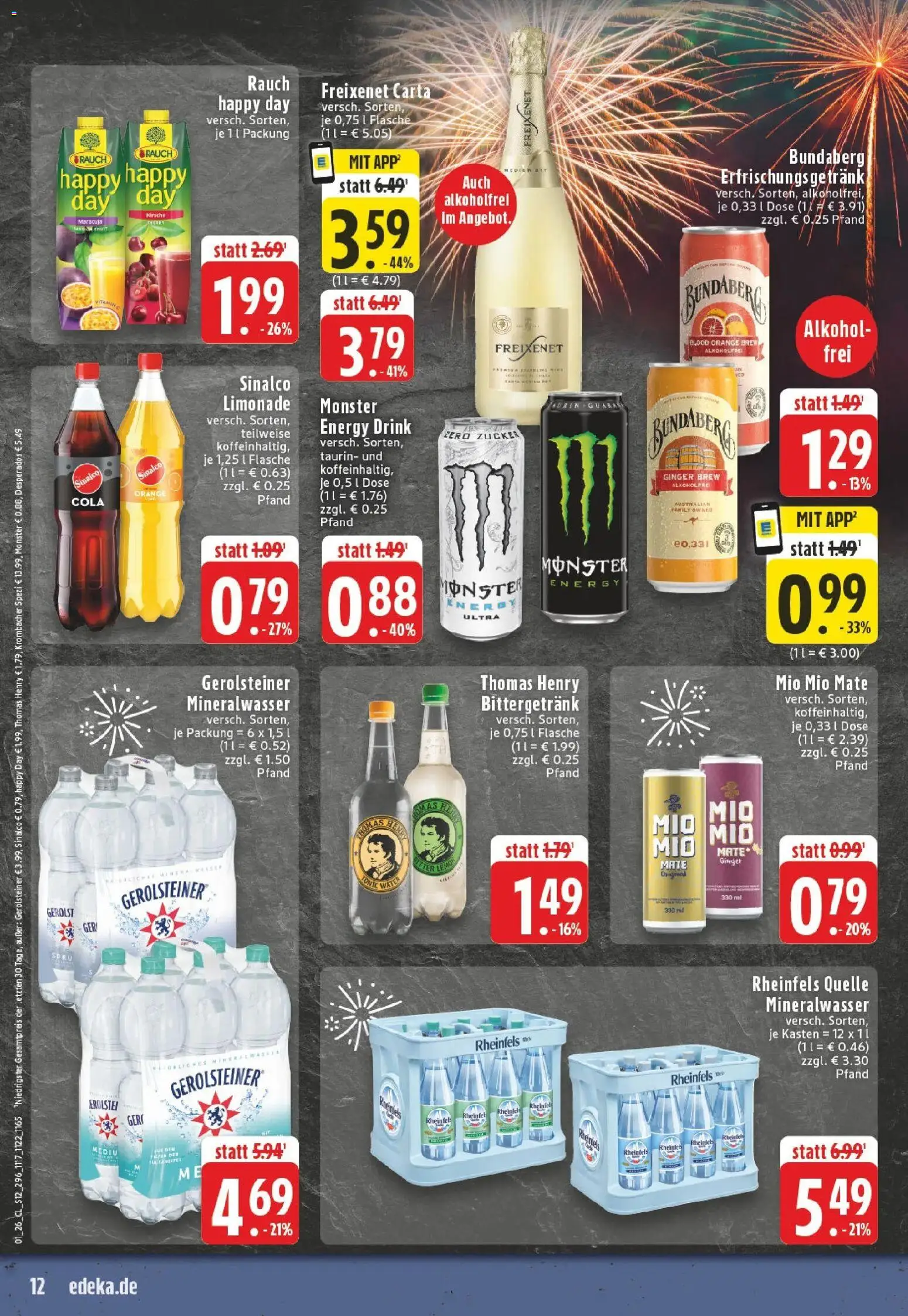 Edeka prospekt Thuine	 – gültig ab 28.12.2025 | Seite: 12 | Produkte: Cola, Energy, Monster, Rheinfels quelle