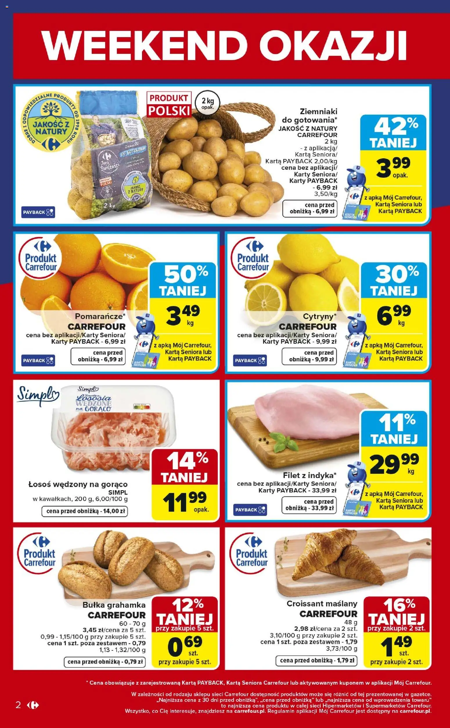 Carrefour Gazetka - Weekend okazji od 02.01.2026 | Strona: 2 | Produkty: Karta, Łosoś wędzony, Bułka, Ziemniaki