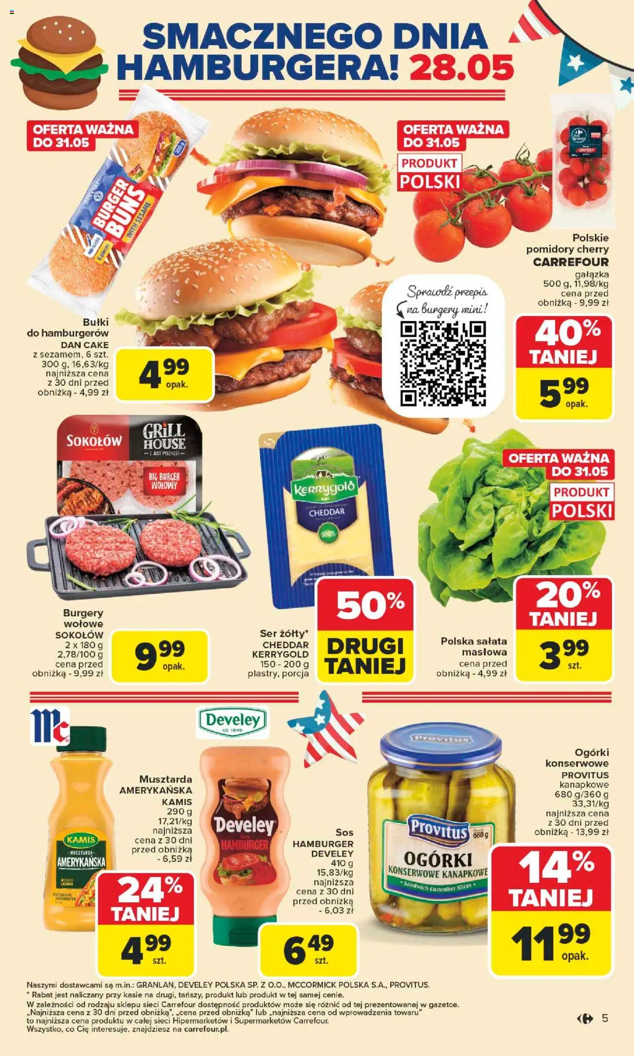 Carrefour Gazetka - Kuchnia amerykańska od 26.05.2025 | Strona: 5 | Produkty: Sandwich, Burgery wolowe, Cheddar, Sos