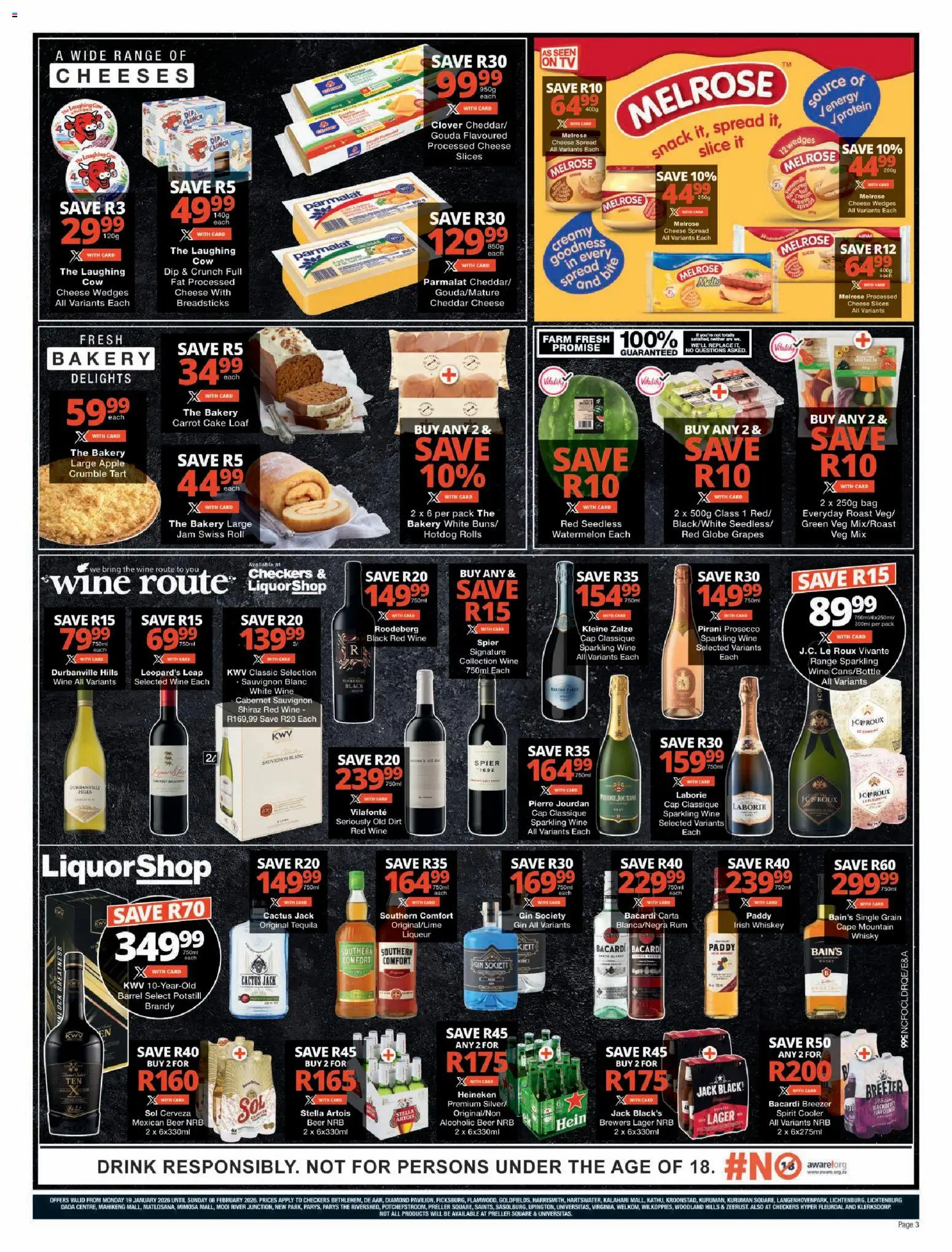 New Checkers catalogue – valid from 19.01.2026 | Page: 3 | Products: Cake, Cap, Brandy, Rum