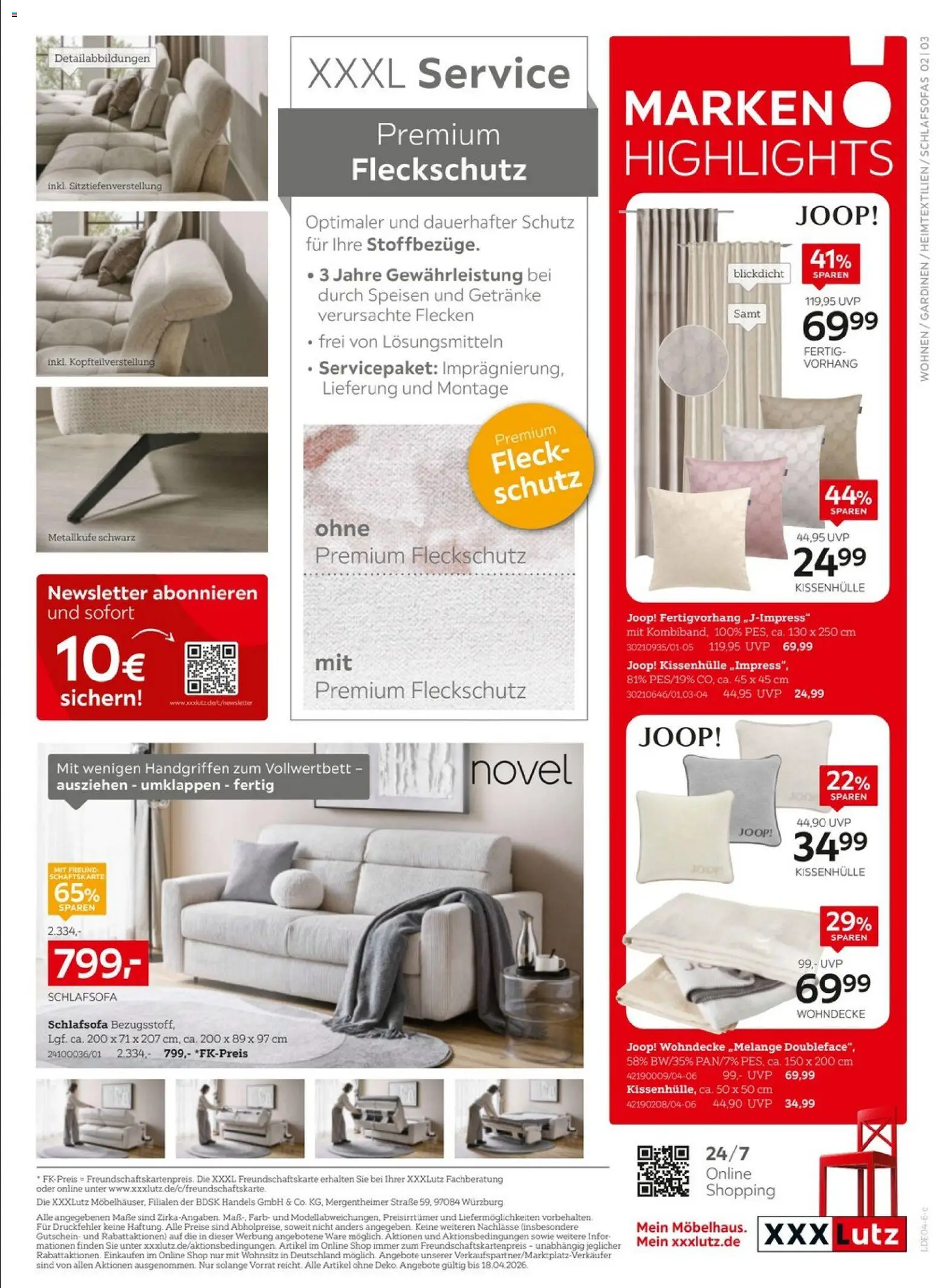 XXXLutz Nr. 1 beim Preis – gültig ab 04.04.2026 | Seite: 3 | Produkte: Schlafsofa, Vorhang