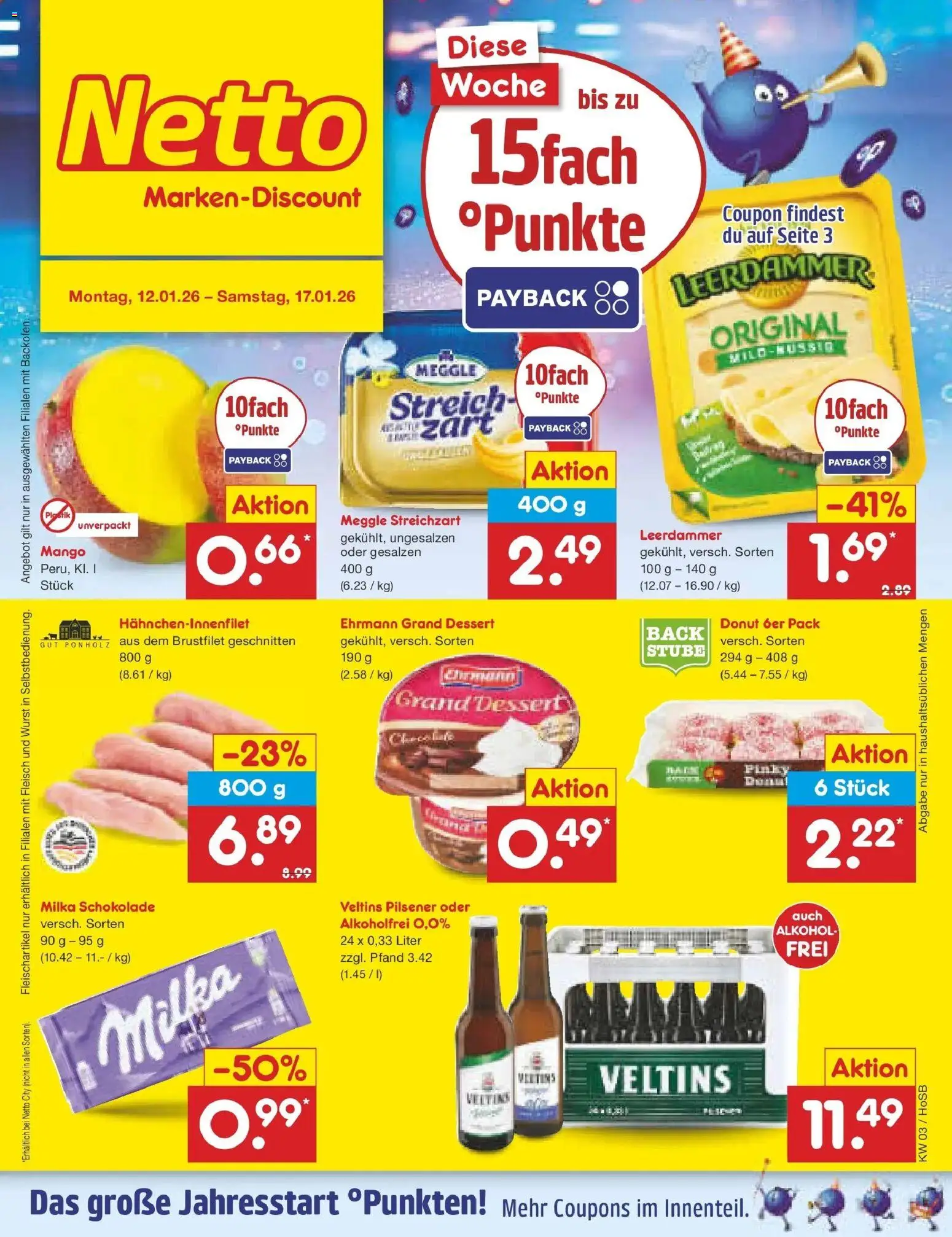 Netto Marken-Discount prospekt Hannover	 – gültig ab 12.01.2026 | Seite: 1 | Produkte: Schokolade, Ehrmann grand dessert, Wurst, Fleisch