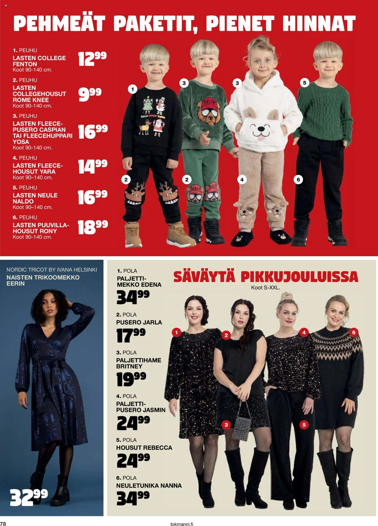 Tokmanni - Joulukuvasto 2025 – voimassa 30.10.2025 alkaen | Sivu: 78 | Tuotteet: Pusero, Housut, Neule, Mekko
