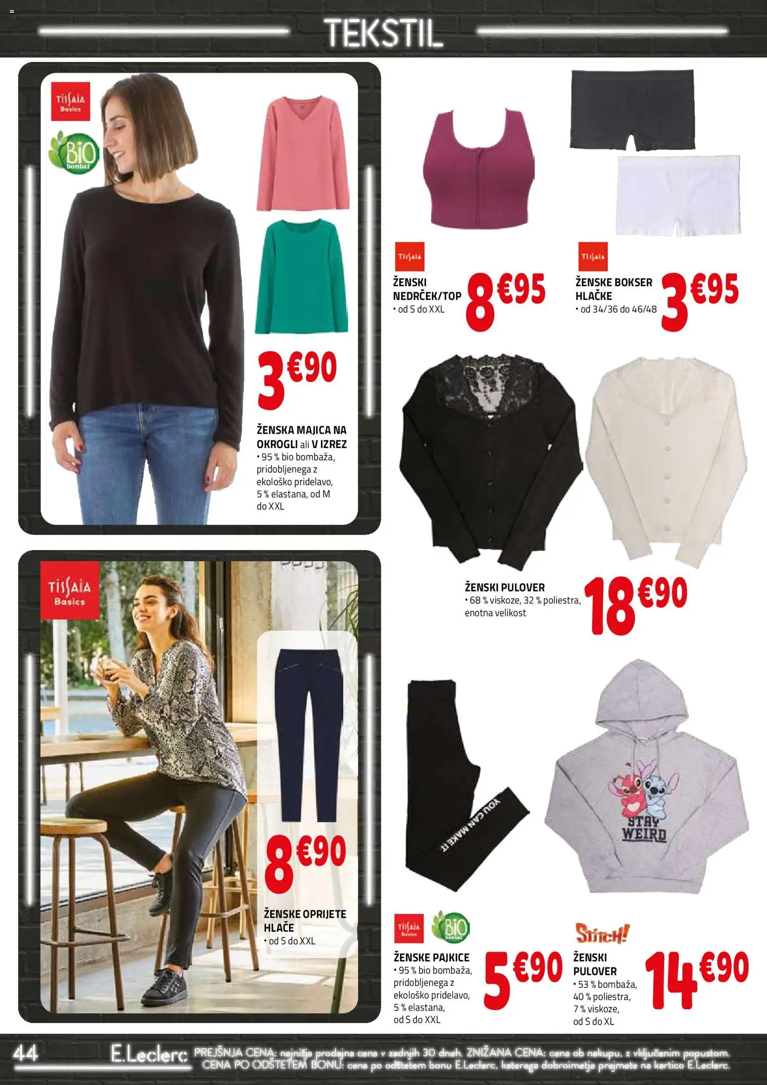 Novi E.leclerc katalog ponudbe – veljaven od 04.02.2026 | Stran: 44 | Izdelki: Pajkice, Majica, Pulover, Hlace