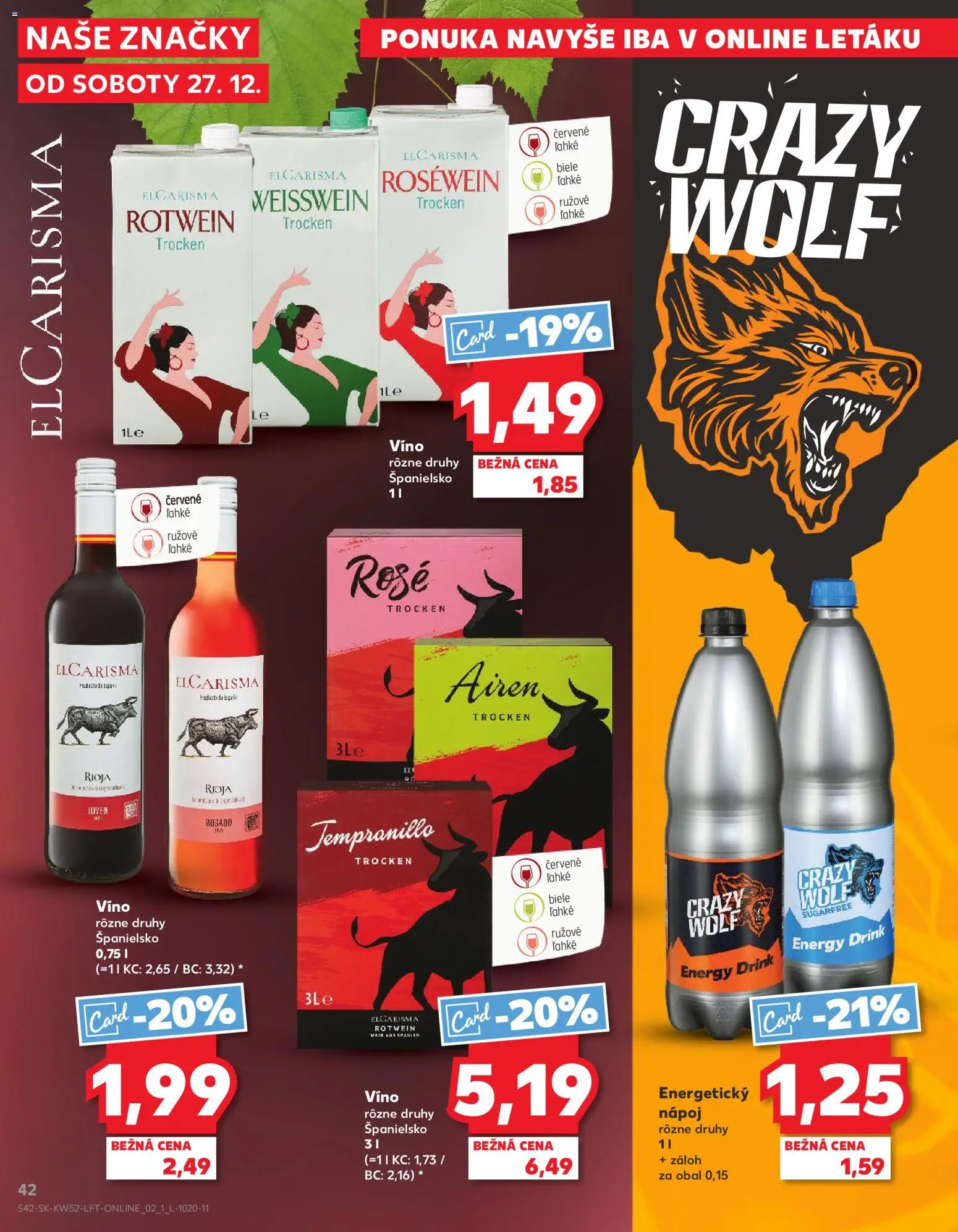 Nové Kaufland akcie – leták je platný od 27.12.2025 | Strana: 42 | Produkty: Víno, Energetický nápoj