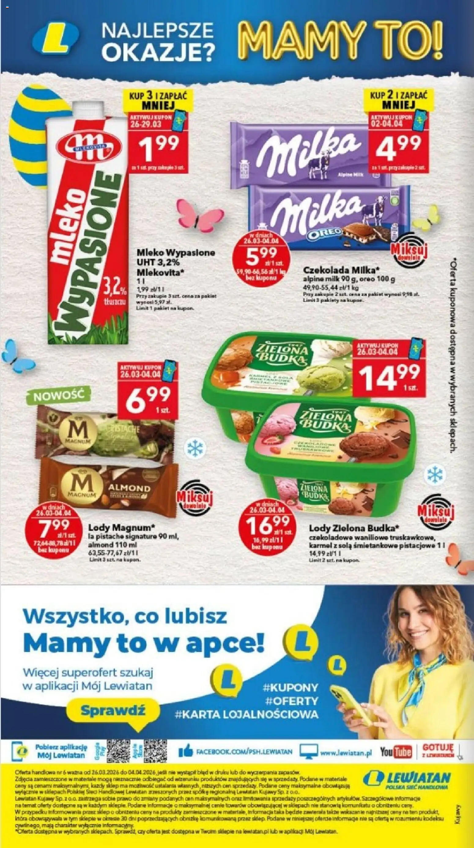 Lewiatan gazetka - Bydgoszcz od 26.03.2026 | Strona: 16 | Produkty: Mleko wypasione, Milka, Mleko, Lody