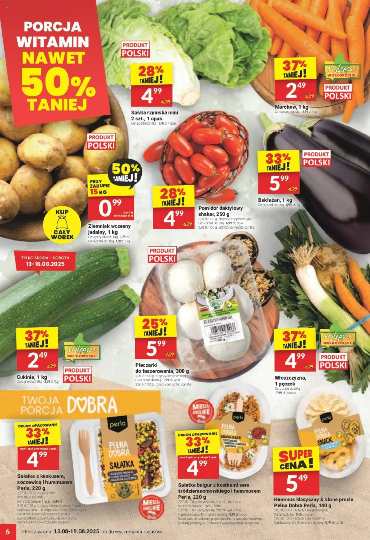 Twój Market Gazetka od 13.08.2025 | Strona: 6 | Produkty: Pieczarki, Sałatka bulgur, Bulgur, Soczewica