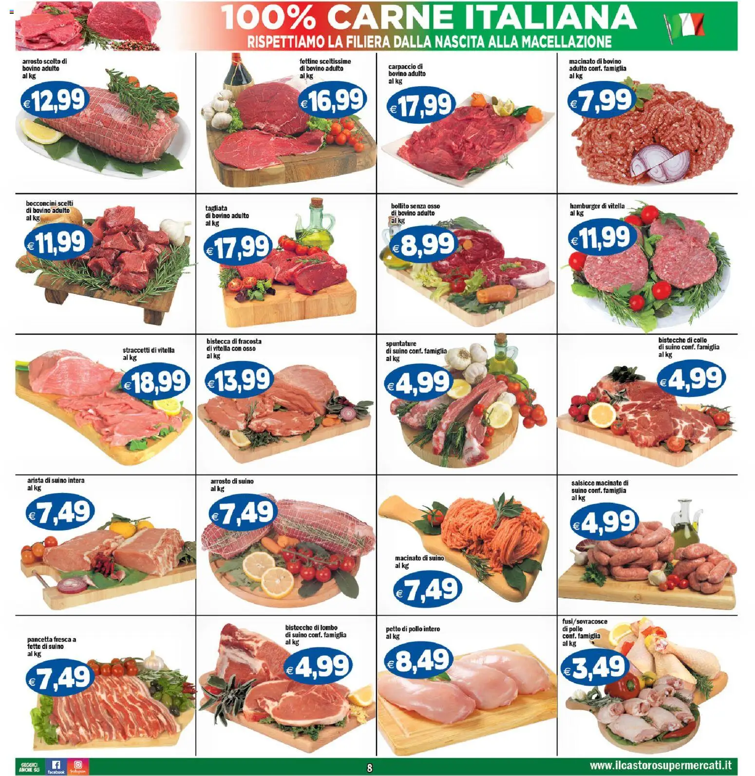Volantino Il Castoro del 07.11.2025 | Pagina: 8 | Prodotti: Petto di Pollo, Pancetta, Suino, Macinato