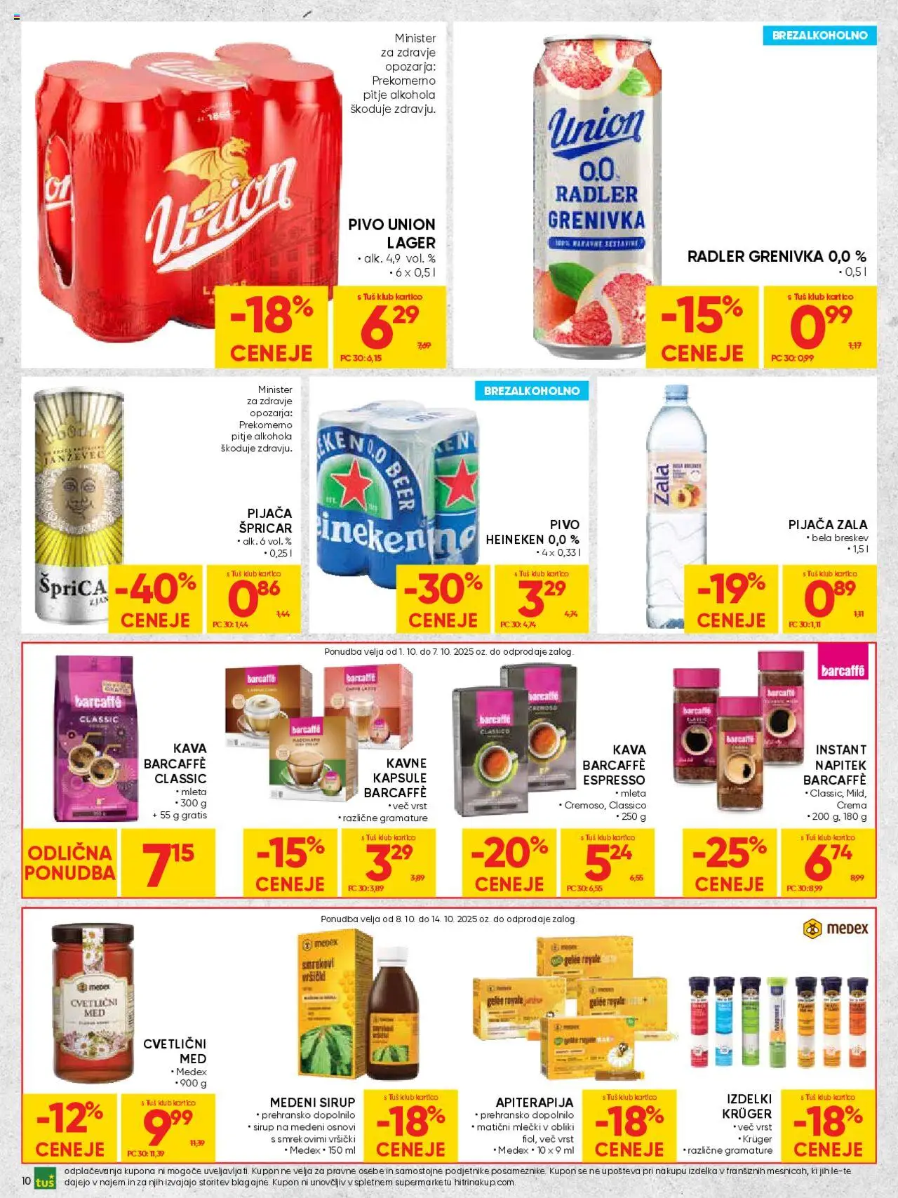 Novi Tuš katalog ponudbe – veljaven od 01.10.2025 | Stran: 10 | Izdelki: Sirup, Radler, Pivo, Breskev