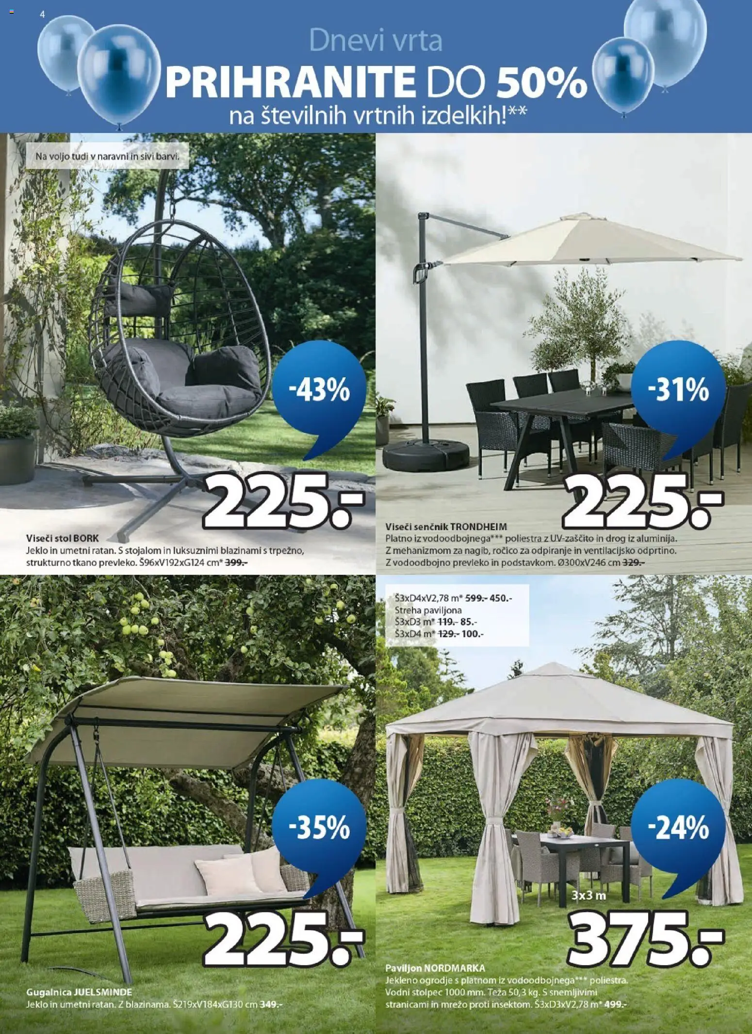 Novi JYSK katalog ponudbe – veljaven od 22.04.2026 | Stran: 4 | Izdelki: Viseči stol, Paviljon, Stol, Gugalnica