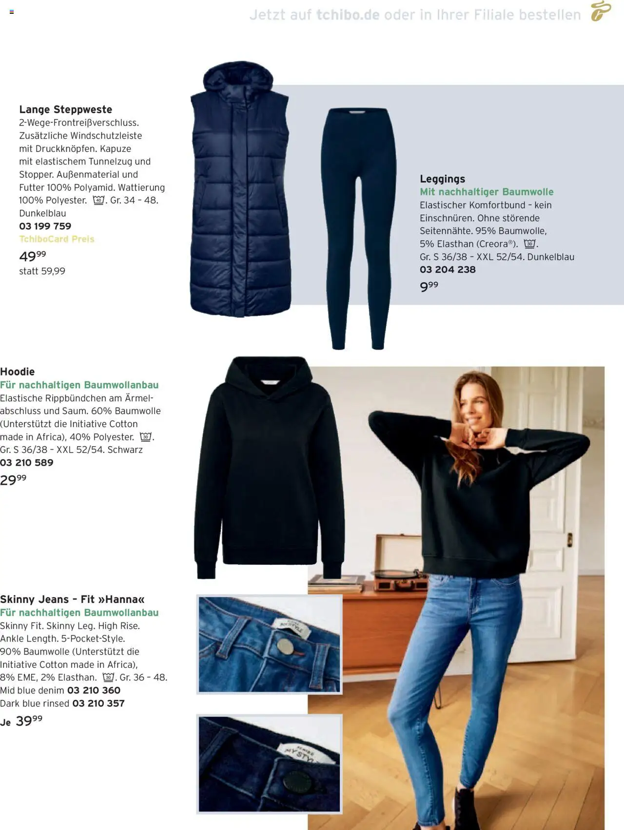 Katalog Tchibo Herbst – gültig ab 15.09.2025 | Seite: 95 | Produkte: Steppweste, Hoodie, Leggings, Jeans