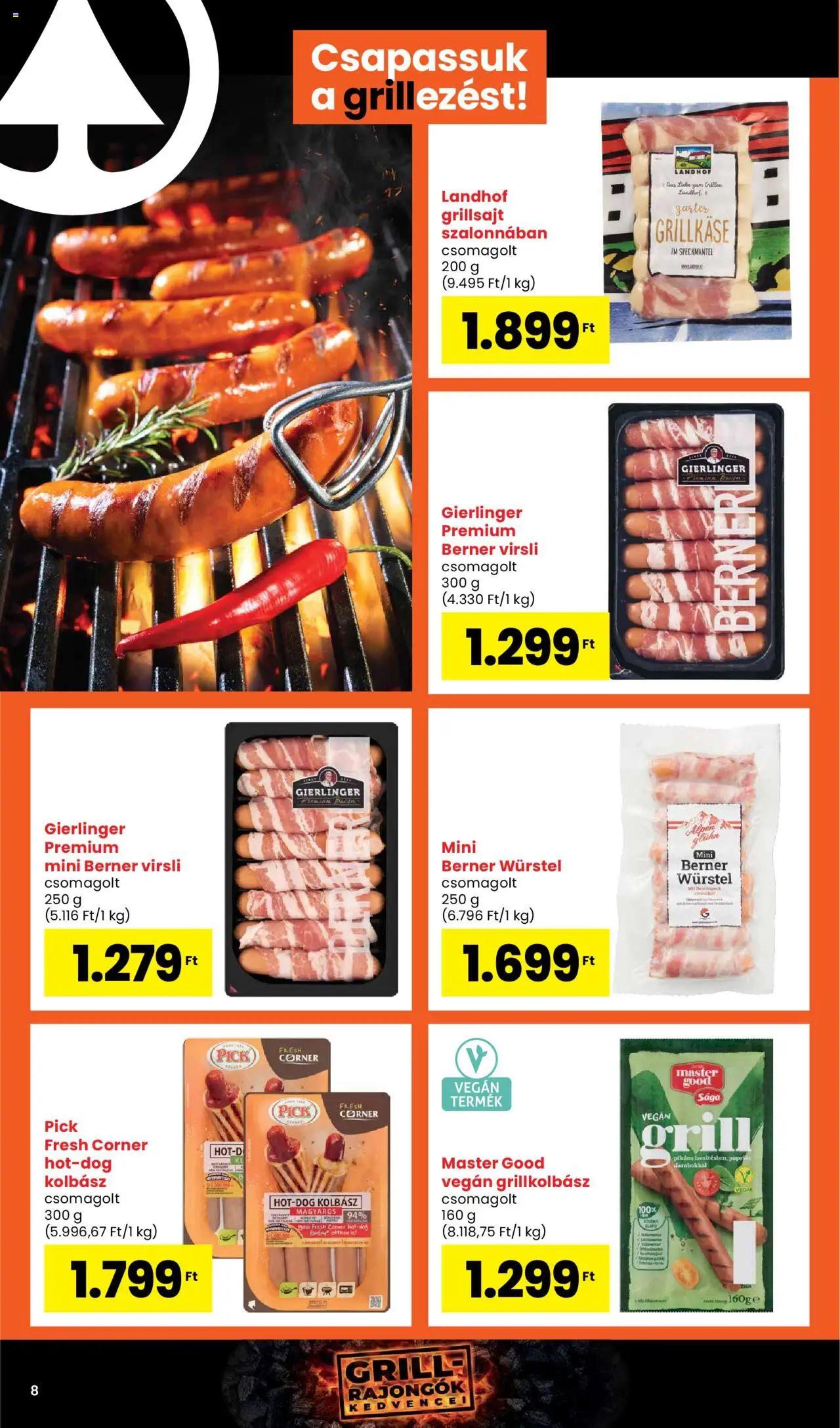 Spar akciós ujság - amely érvényes a következő dátumtól: 02.05.2025 | Oldal: 8 | Termékek: Virsli, Grillkolbász, Pick, Vegán