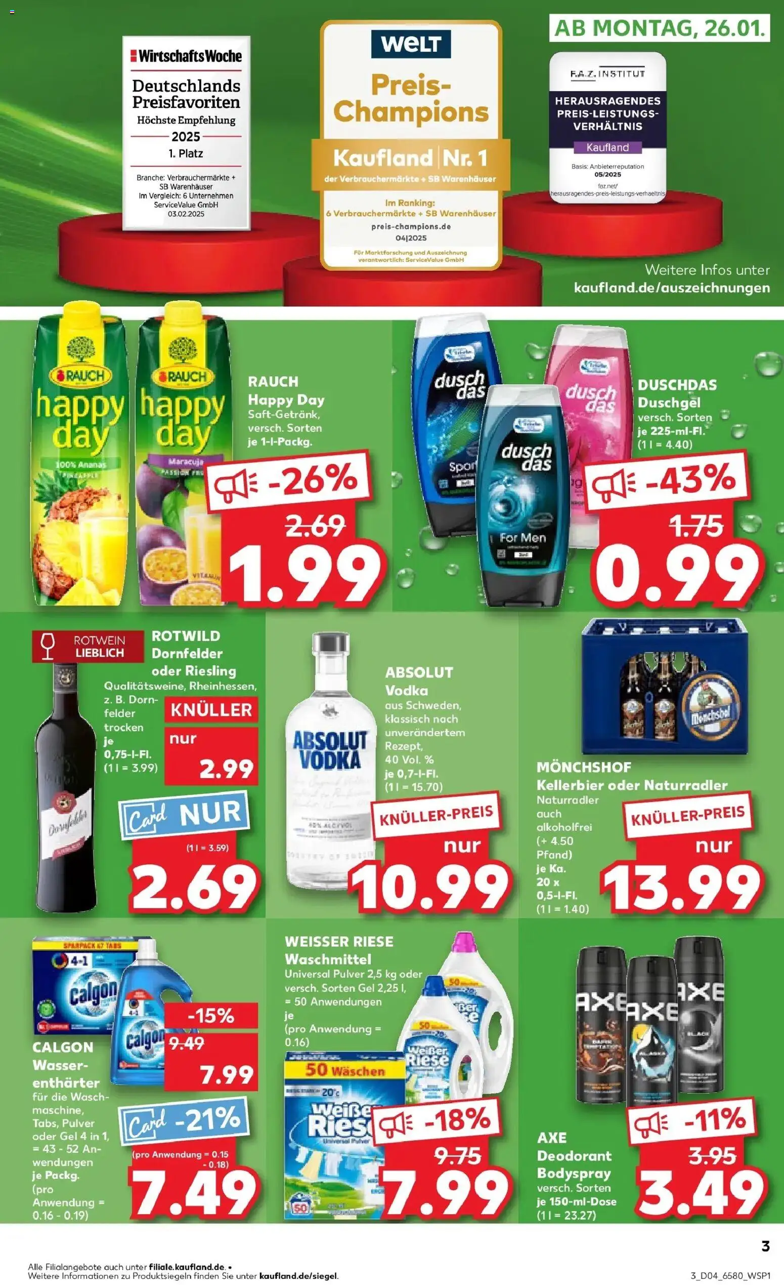 Kaufland prospekt Eschwege	 – gültig ab 25.01.2026 | Seite: 3 | Produkte: Rotwein, Ananas, Duschdas, Axe