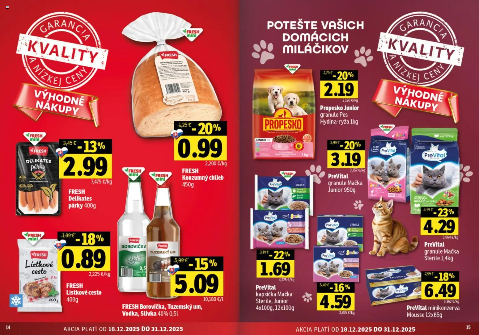 Nové Fresh akcie – leták je platný od 18.12.2025 | Strana: 8 | Produkty: Chlieb, Borovička, Lístkové cesto, Párky