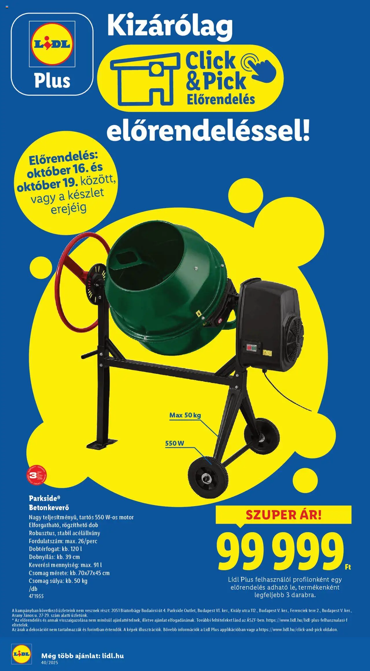 Lidl akciós ujság - amely érvényes a következő dátumtól: 16.10.2025 | Oldal: 32 | Termékek: Parkside, Pick, Betonkeverő