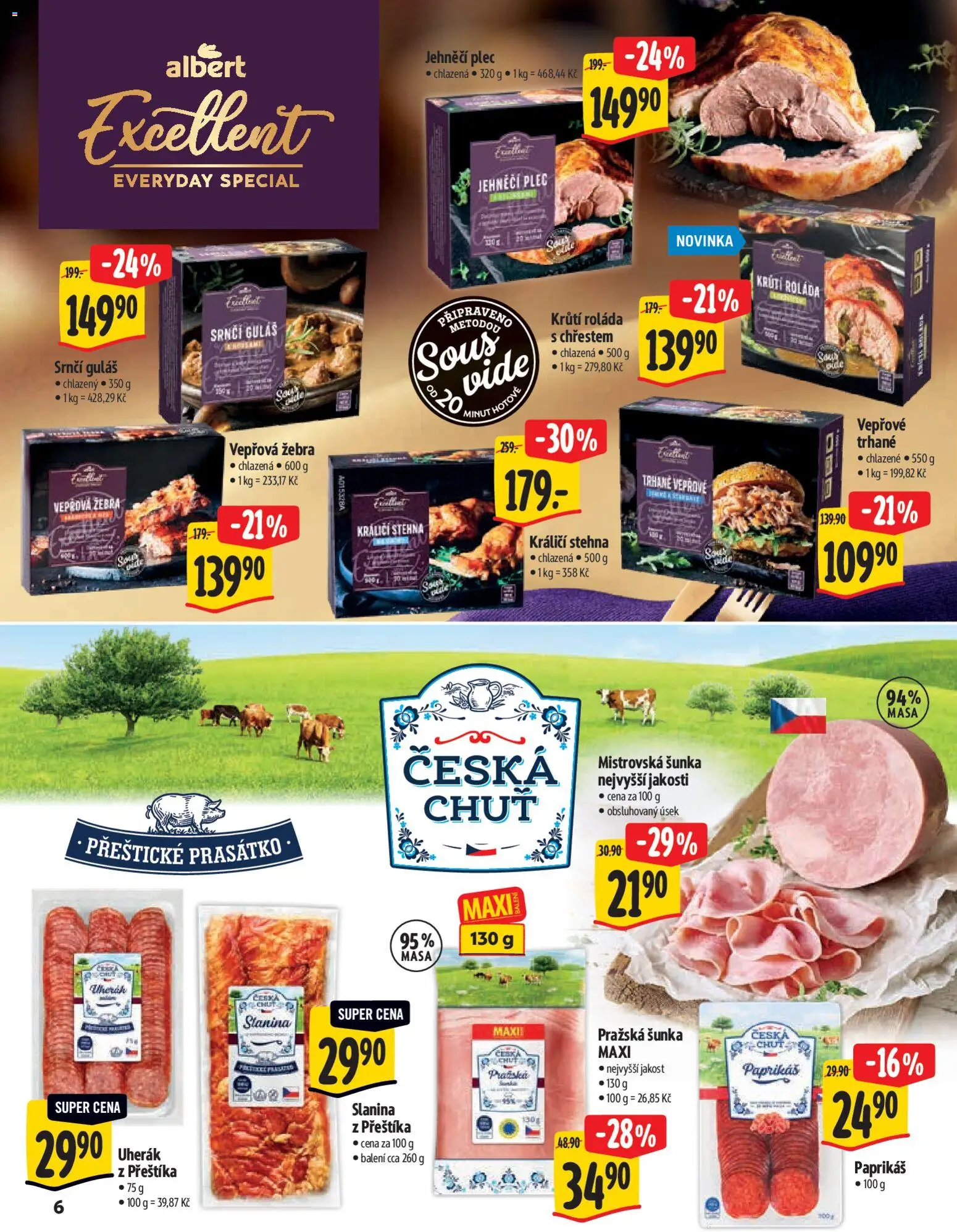 Albert katalog - Supermarket  od 25.03.2026 | Strana: 6 | Produkty: Uherák, Vepřová žebra, Krůtí roláda, Slanina