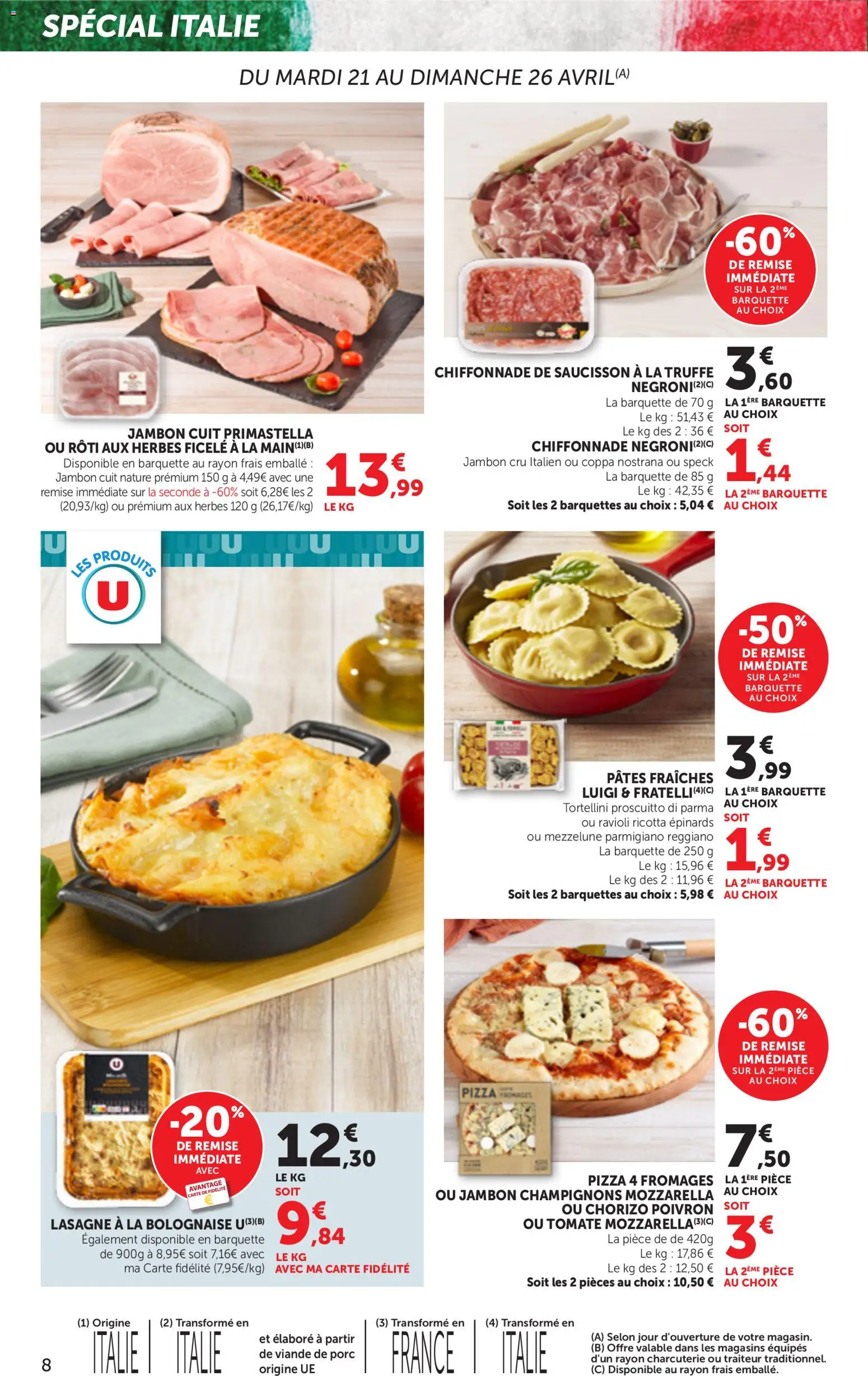 {H1} | Page: 8 | Produits: Jambon Cru, Poivron, Pâtes fraîches, Pizza