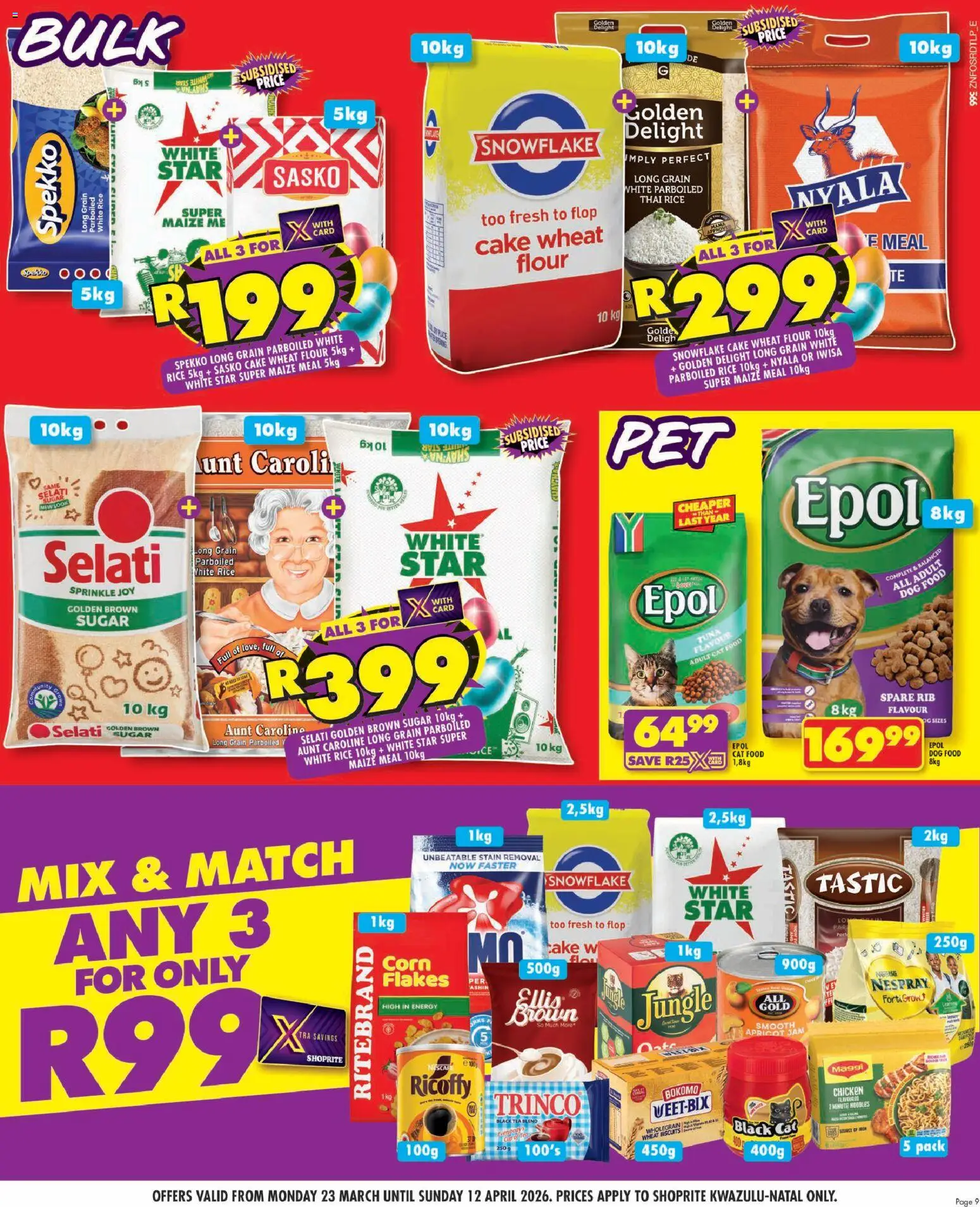 New Shoprite catalogue – valid from 23.03.2026 | Page: 9 | Products: Tuna, Butter, Flakes, Cat food