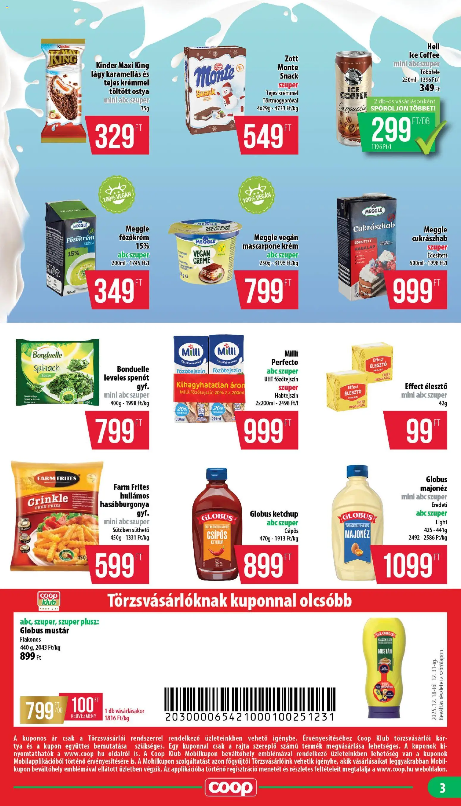 COOP akciós ujság - amely érvényes a következő dátumtól: 18.12.2025 | Oldal: 3 | Termékek: Mascarpone, Élesztő, Cukrászhab, Spenót