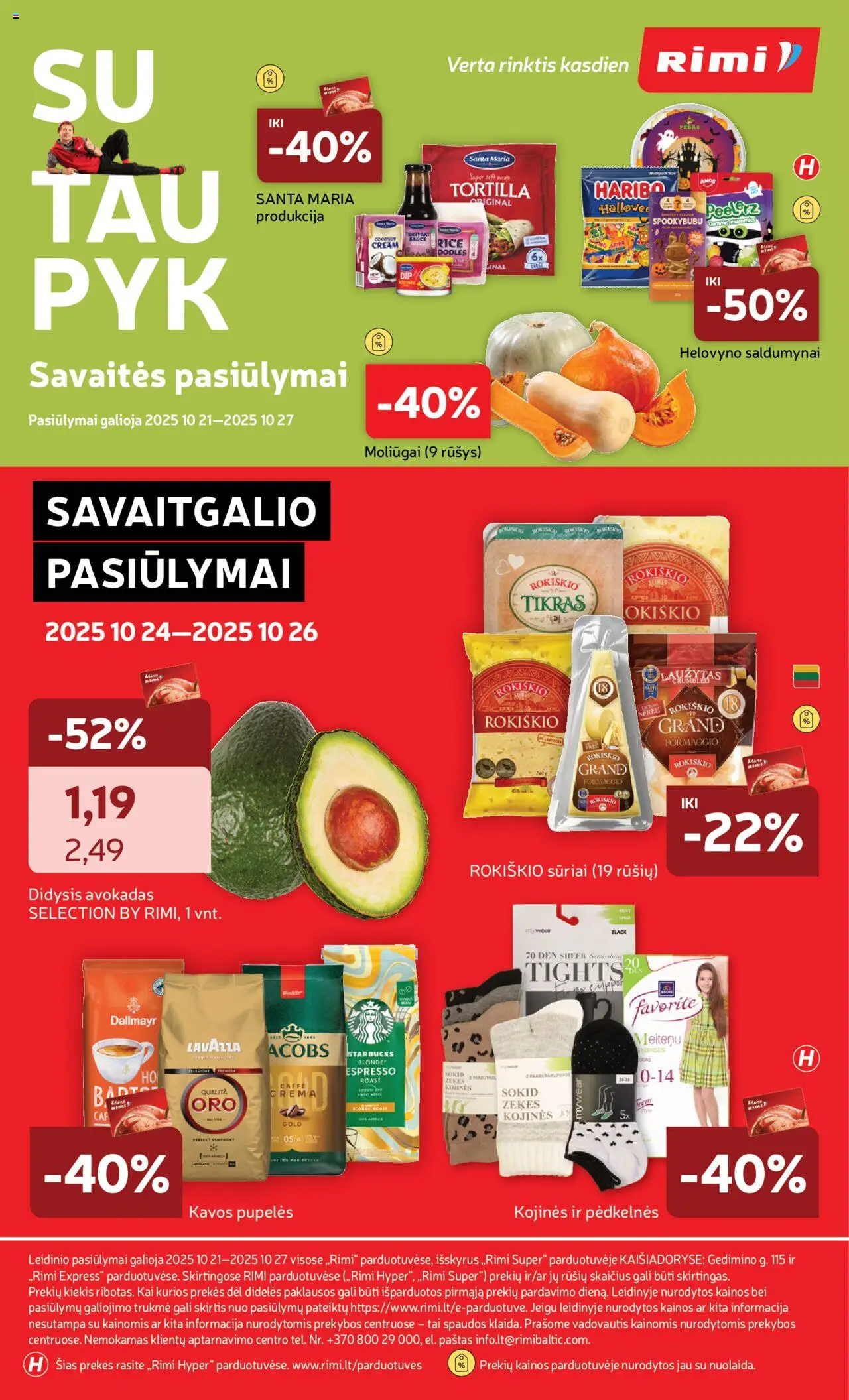 Rimi akcijos nuo 21.10.2025 | Puslapis: 34 | Prekių: Pėdkelnės, Pupelės, Kavos pupelės, Sūris