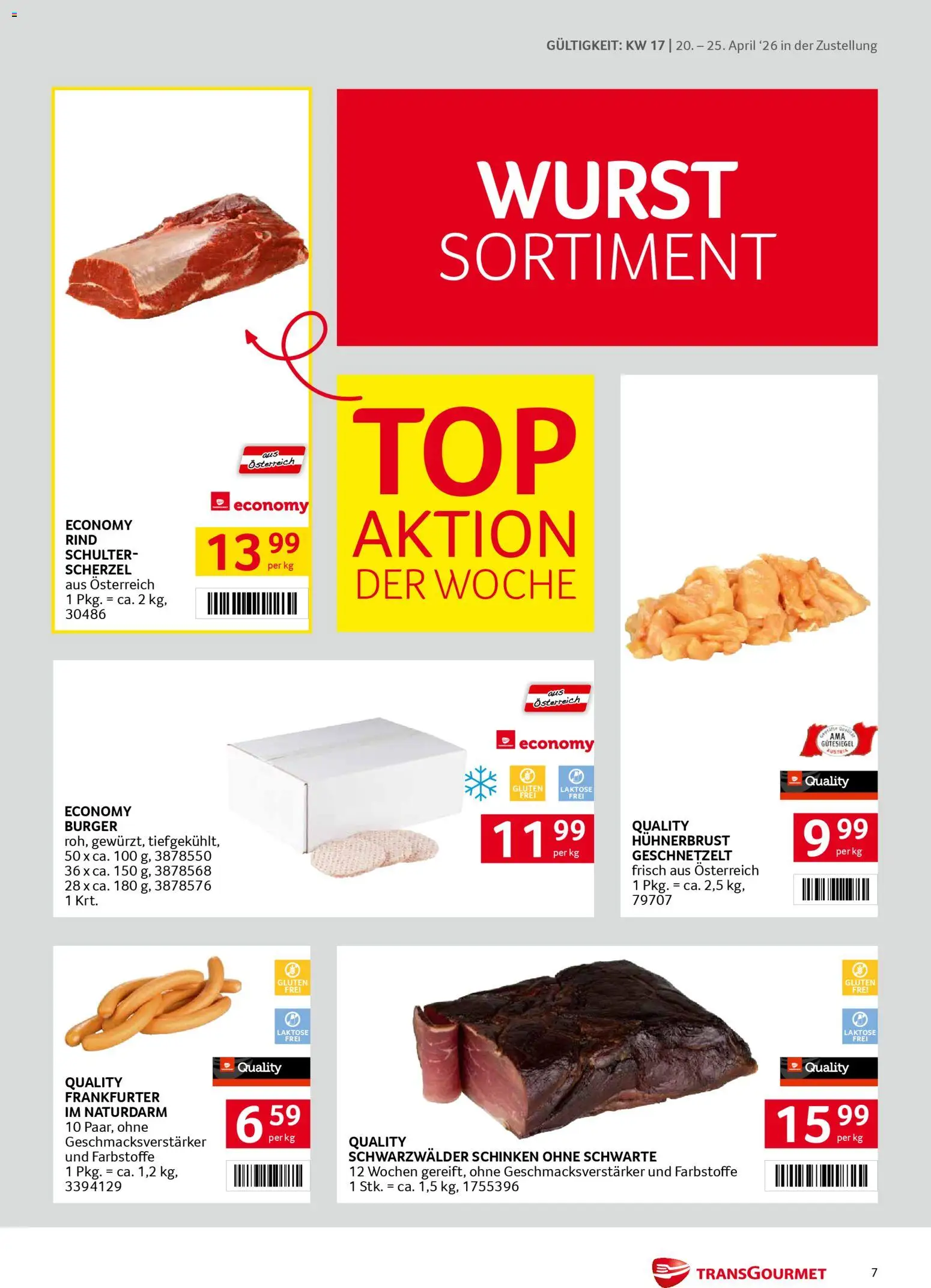 Transgourmet Zustellaktion gültig ab 20.04.2026 | Seite: 7 | Produkte: Wurst, Schinken