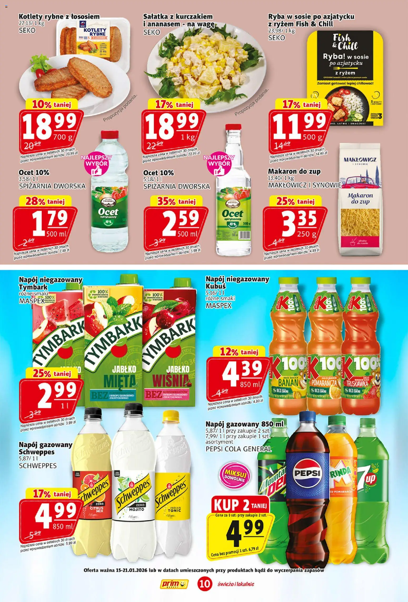 Prim Market Gazetka od 15.01.2026 | Strona: 10 | Produkty: Sałatka z kurczakiem, Pepsi, Banan, Ryba