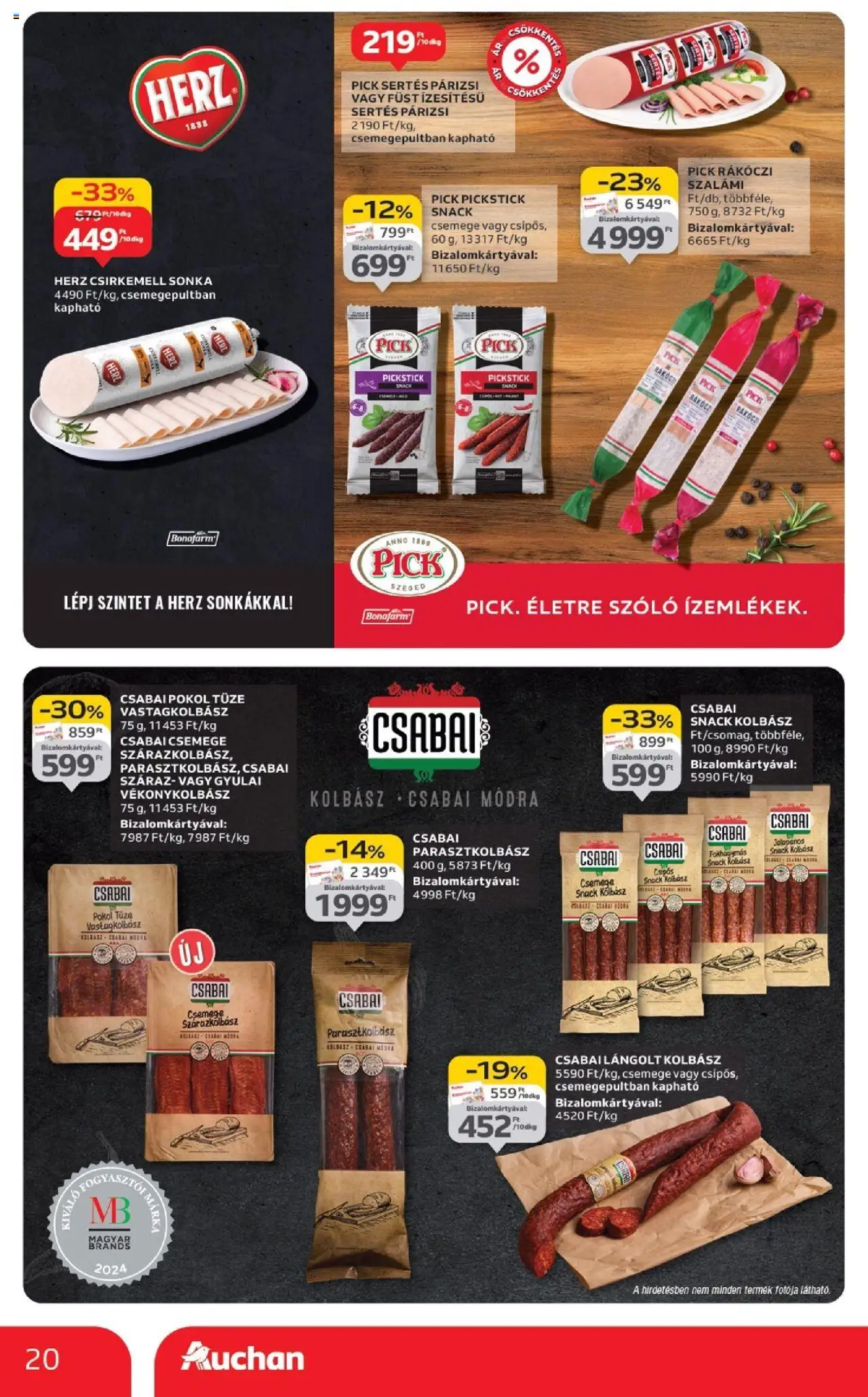 Auchan akciós ujság - amely érvényes a következő dátumtól: 04.09.2025 | Oldal: 20 | Termékek: Kolbász, Pick, Sonka, Csirkemell sonka