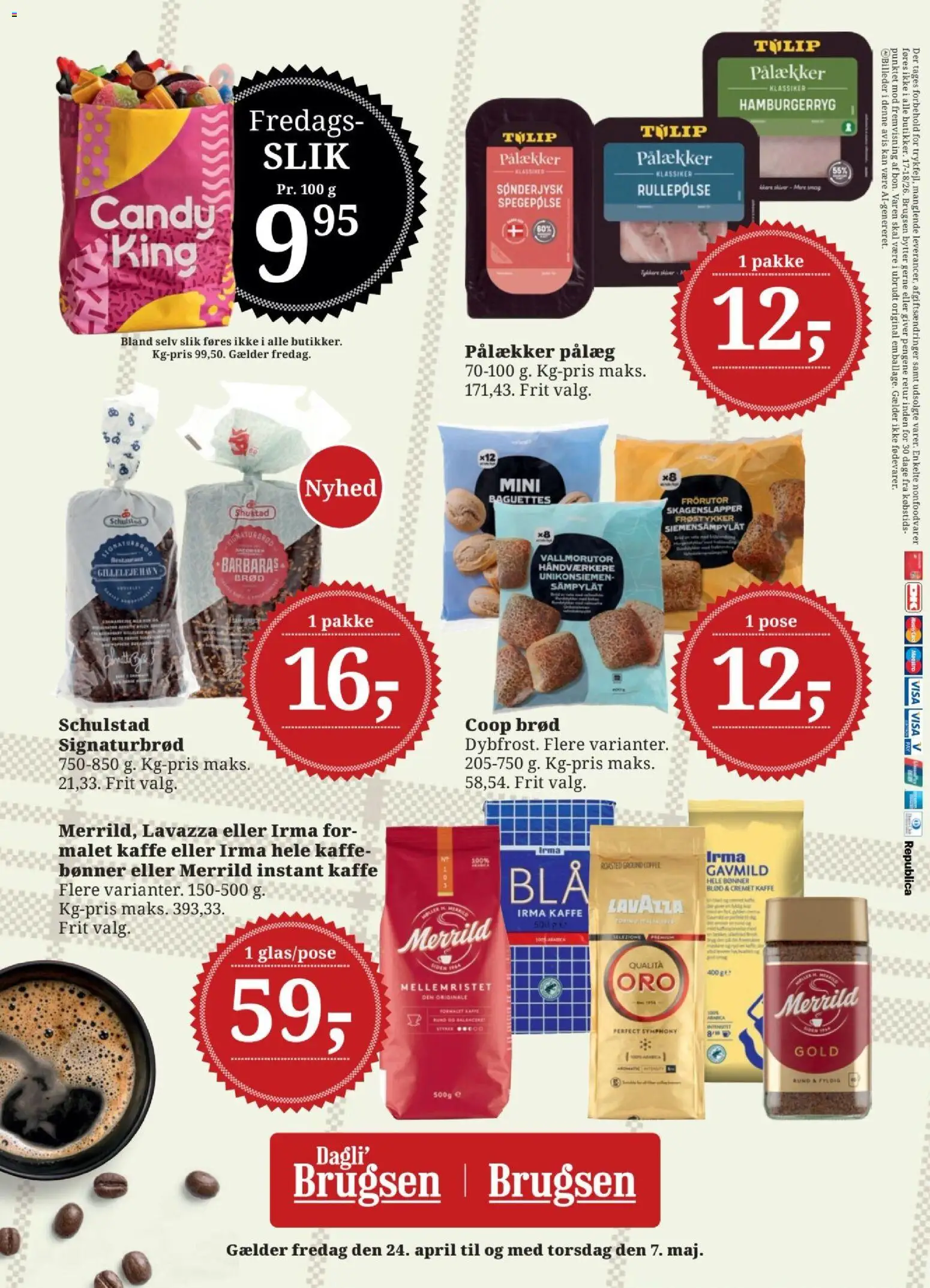 Dagli'Brugsen tilbudsavis – gyldig fra 24.04.2026 | Side: 23 | Produkter: Brød, Kaffe, Spegepølse, Bønner