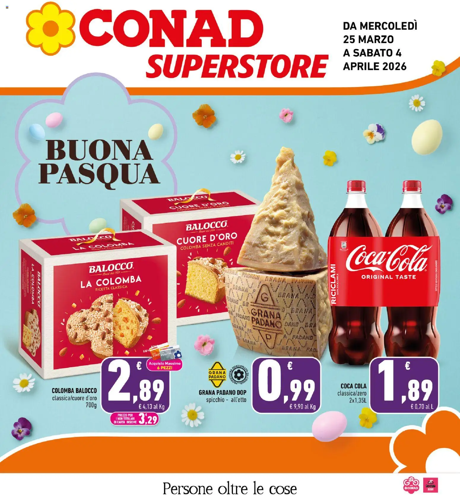 Volantino Conad del 25.03.2026 | Pagina: 1 | Prodotti: Grana Padano, Coca Cola
