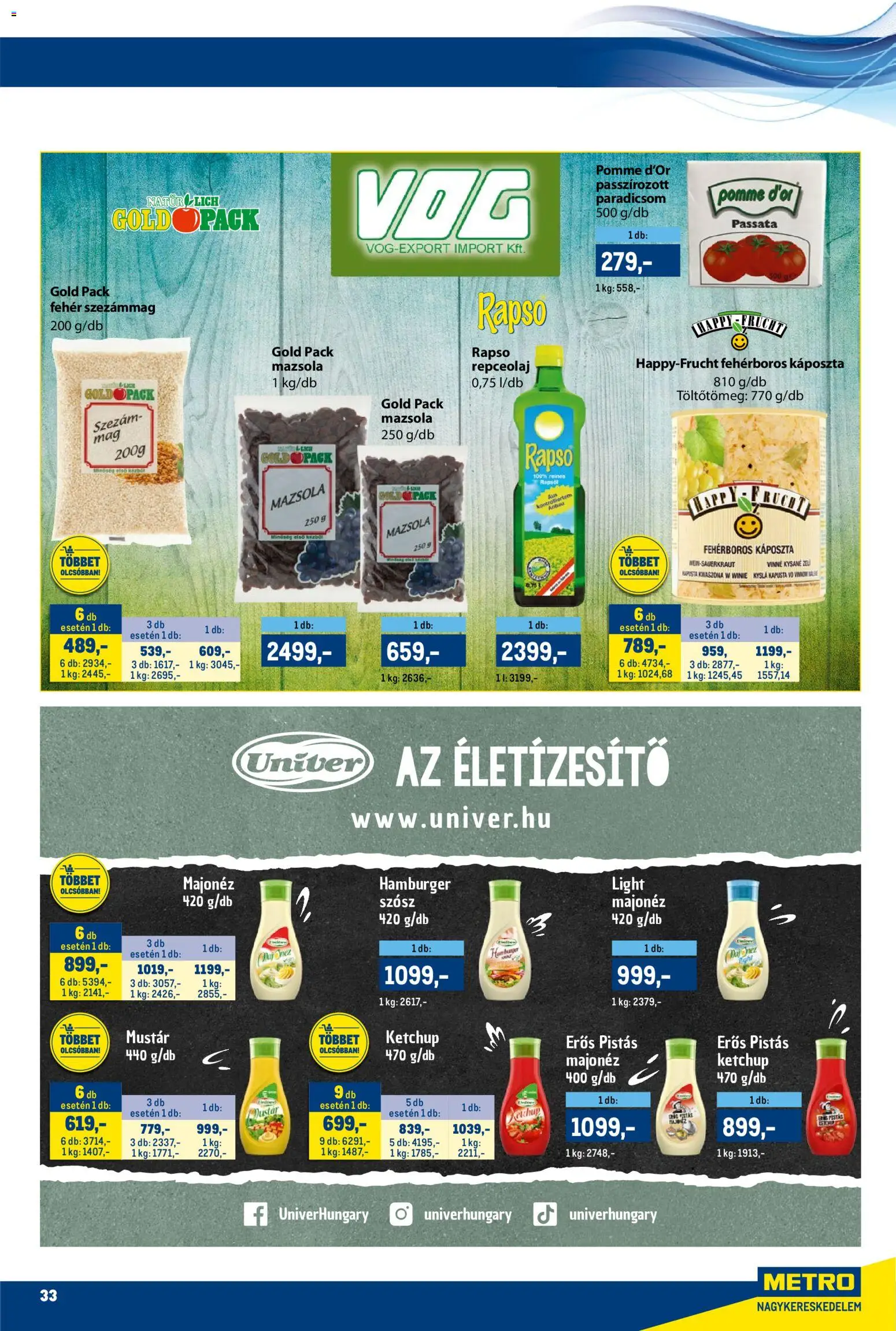 Metro akciós ujság - amely érvényes a következő dátumtól: 15.11.2025 | Oldal: 33 | Termékek: Hamburger, Szezámmag, Mazsola, Szósz