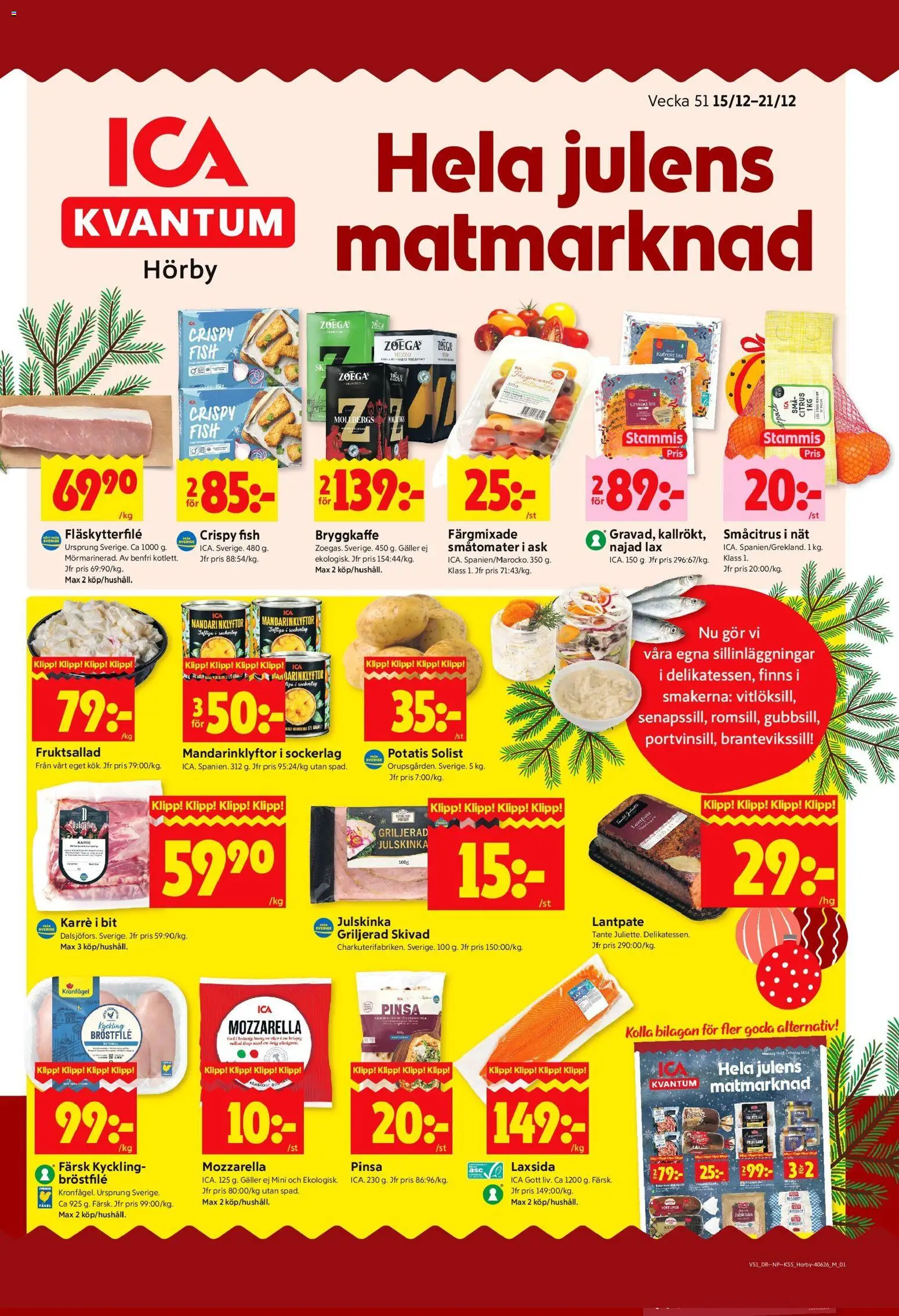 ICA Kvantum reklamblad aktuell från 15.12.2025 | Sida: 1 | Produkter: Galler, Fläskytterfilé, Lax, Potatis