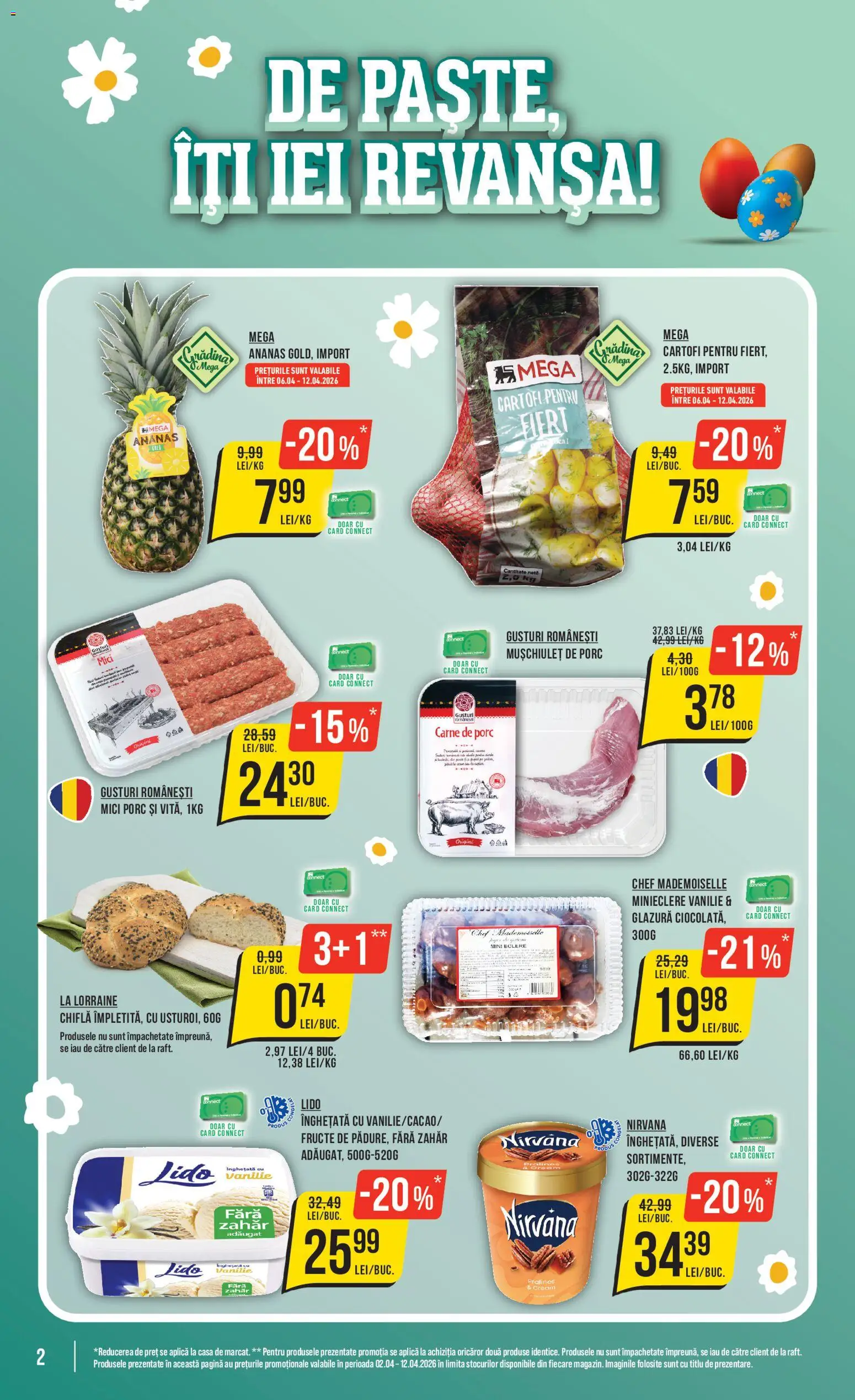 Noul catalog Mega Image – valabil de la 09.04.2026 | Pagină: 2 | Produse: Chiflă, Carne De Porc, Ananas, Înghețată
