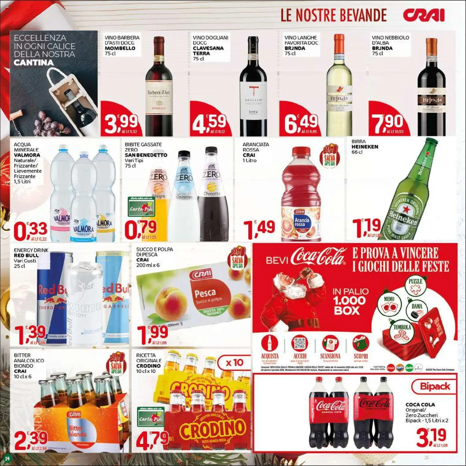 Volantino CRAI del 18.12.2025 | Pagina: 14 | Prodotti: Acqua, Pesca, Coca Cola, Terra