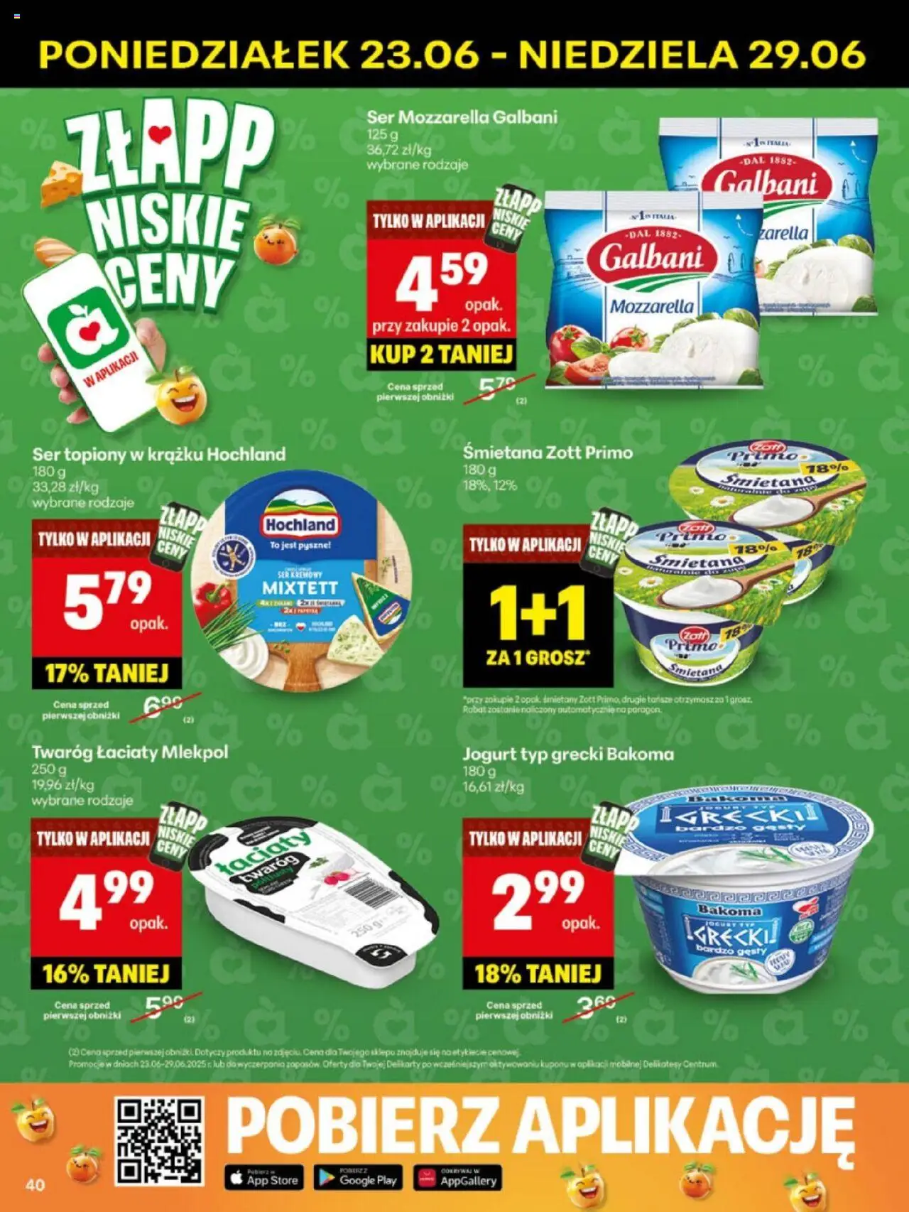 Delikatesy Centrum Gazetka - Sklepy Własne od 23.06.2025 | Strona: 40 | Produkty: Delikatesy, Ser, Jogurt, Mozzarella