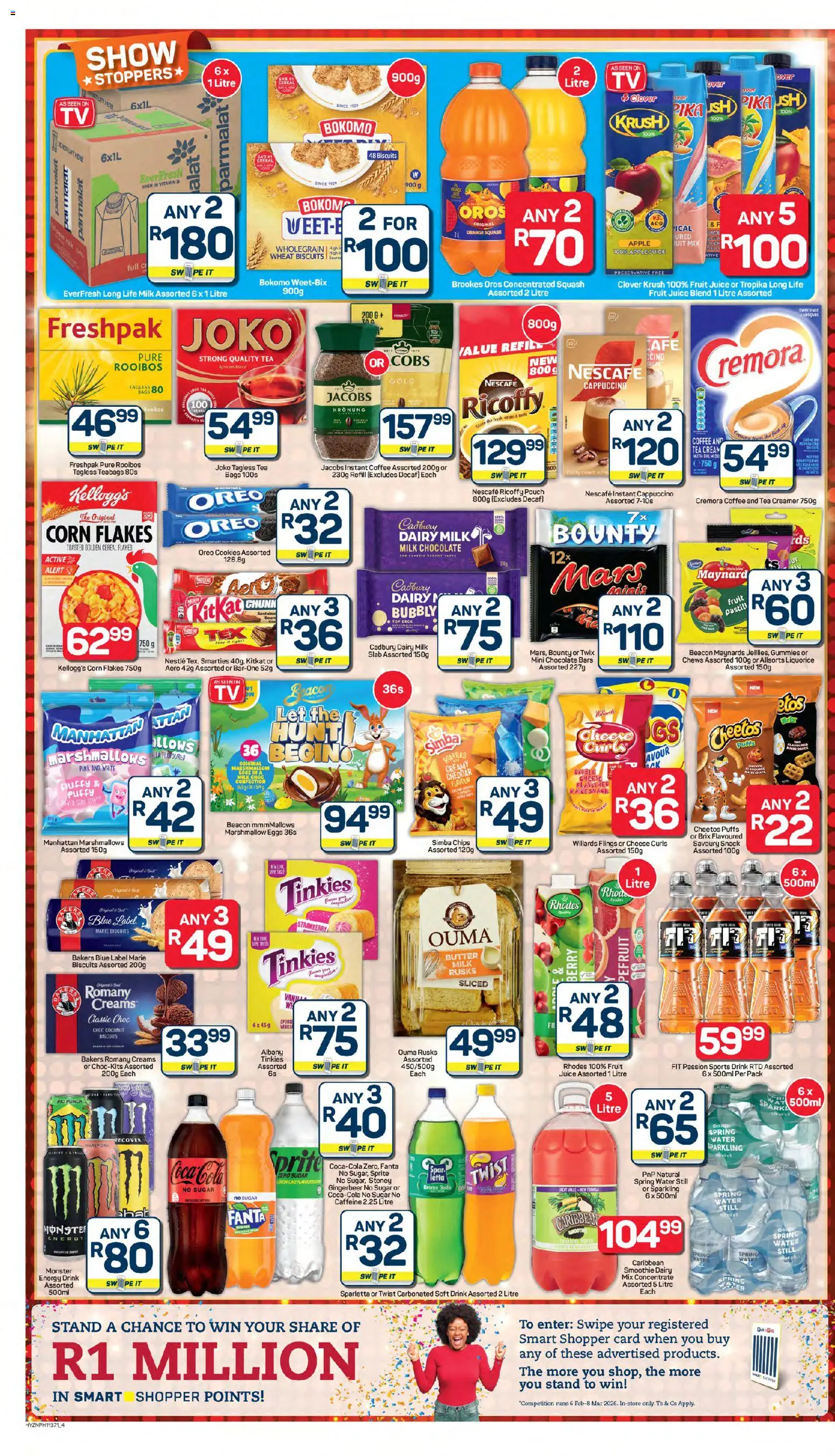 New Pick n Pay catalogue – valid from 23.02.2026 | Page: 4 | Products: Biscuits, Fanta, Fruit, Estuche organizador de viaje