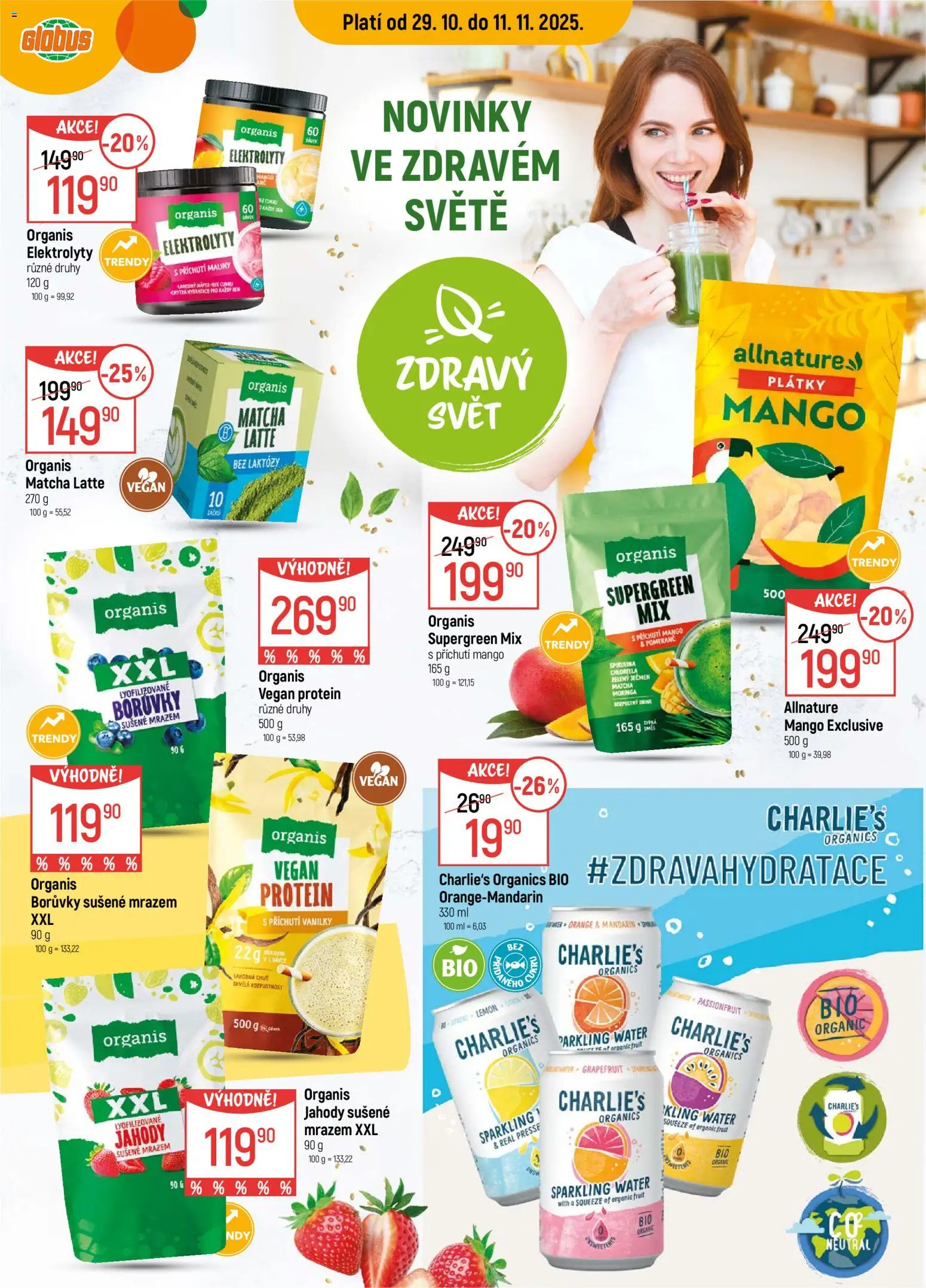 Globus leták - Brno od 29.10.2025 | Strana: 1 | Produkty: Vegan, Mango, Jahody, Protein