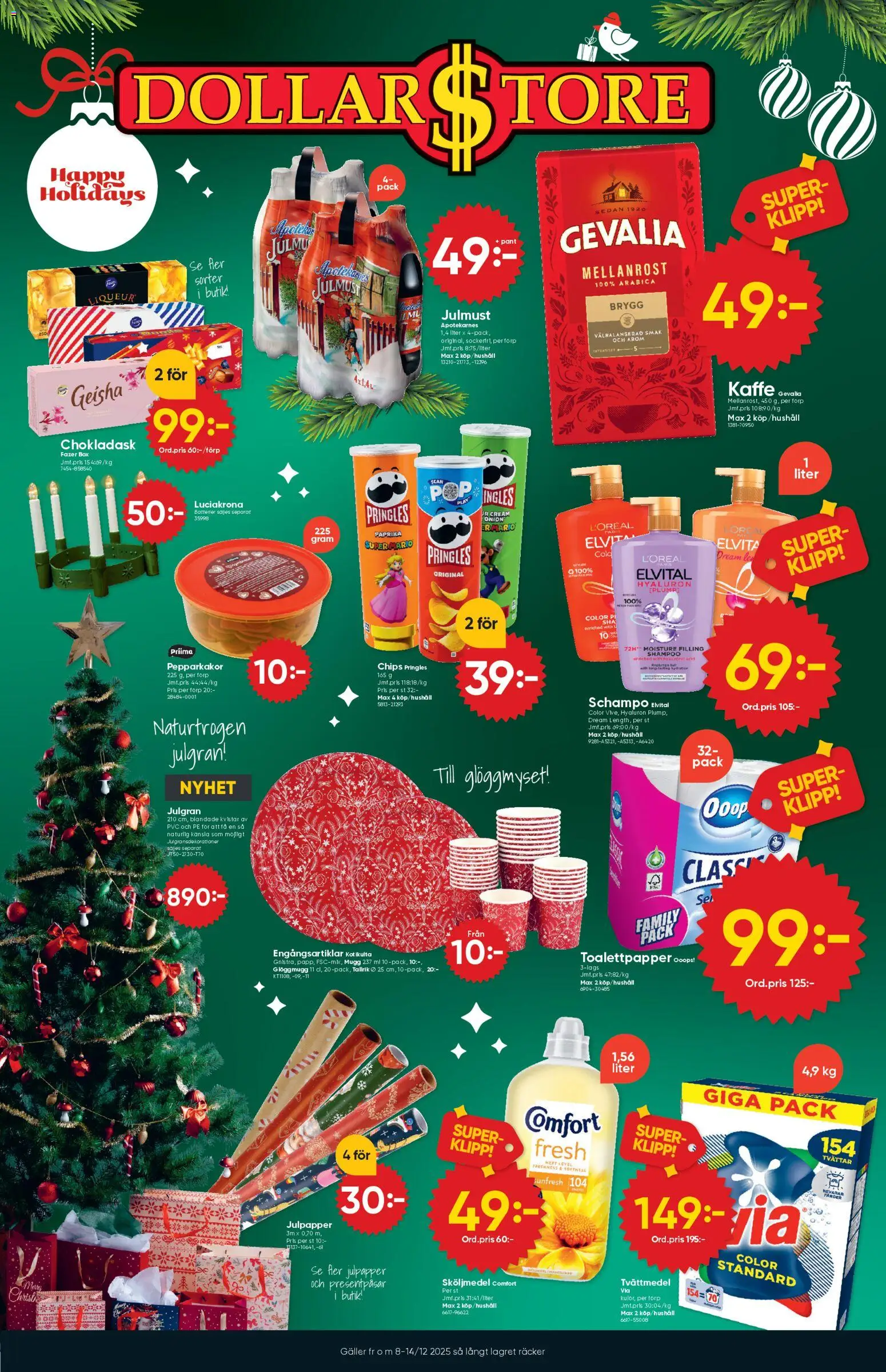 Dollar Store reklamblad aktuell från 08.12.2025 | Sida: 1 | Produkter: Batterier, Schampo, Tvättmedel, Chips