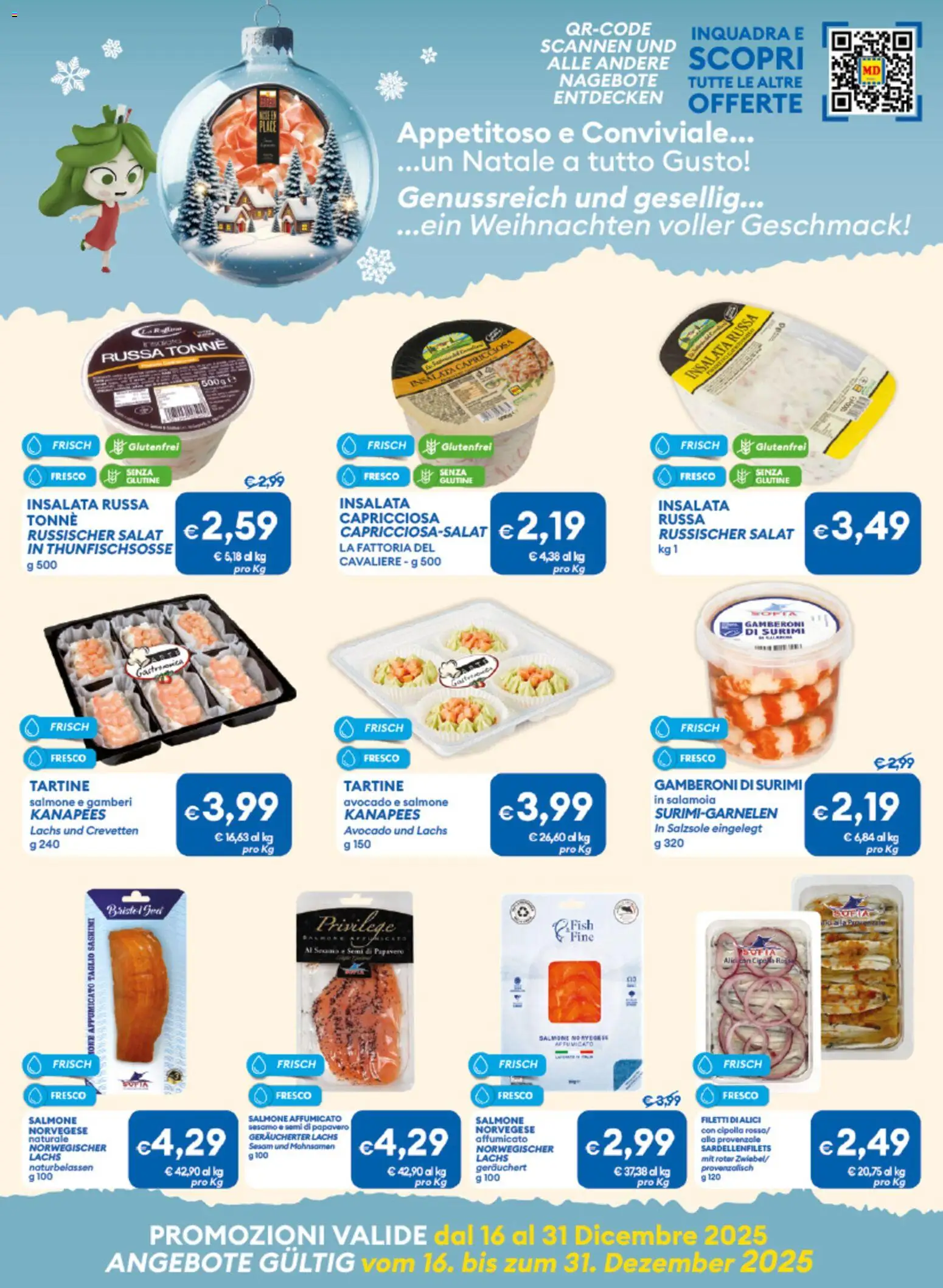 Volantino MD Discount del 16.12.2025 | Pagina: 7 | Prodotti: Salmone, Insalata, Insalata russa, Alici