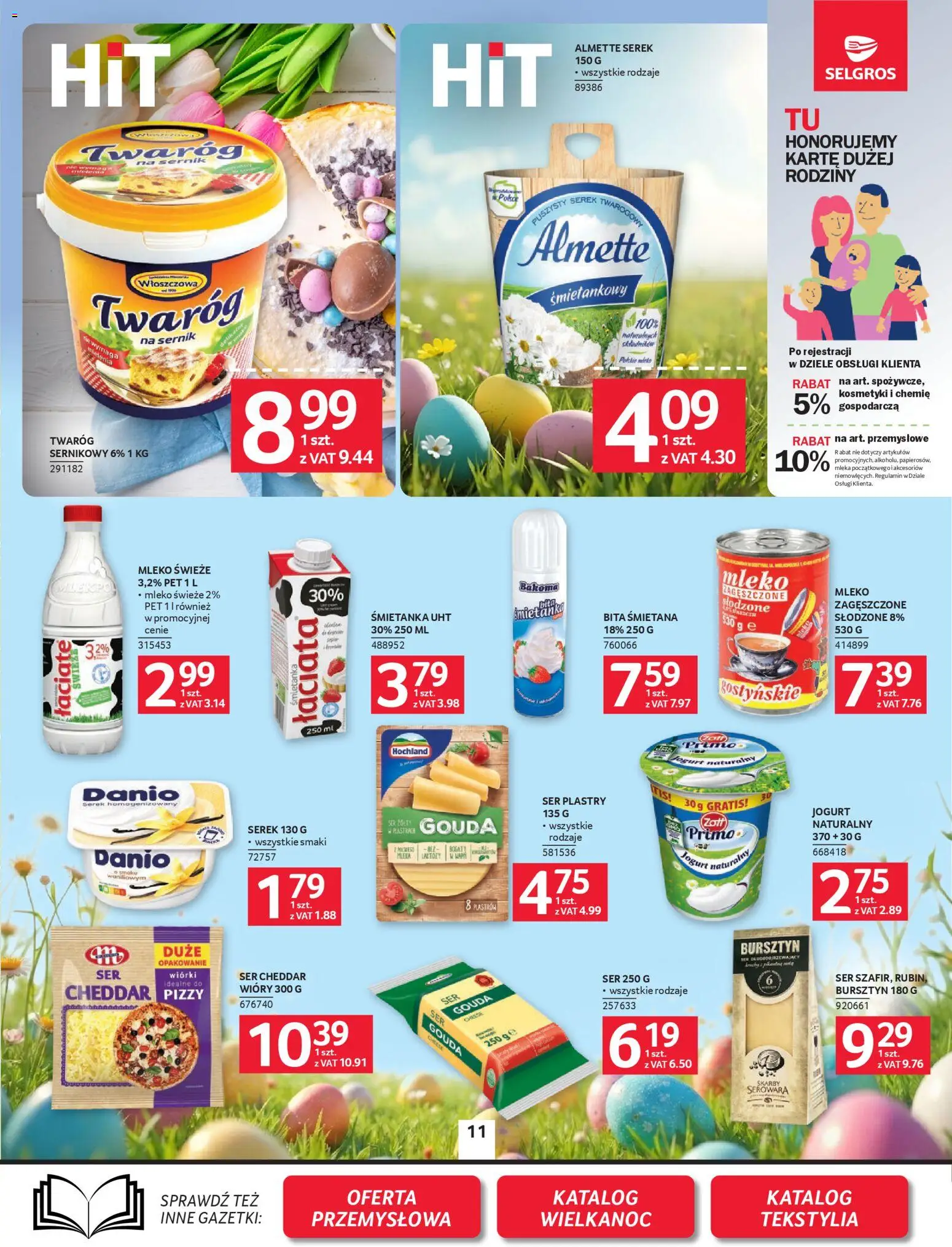 Selgros cash&carry gazetka od 19.03.2026 | Strona: 11 | Produkty: Serek homogenizowany, Ser, Śmietana, Ser cheddar